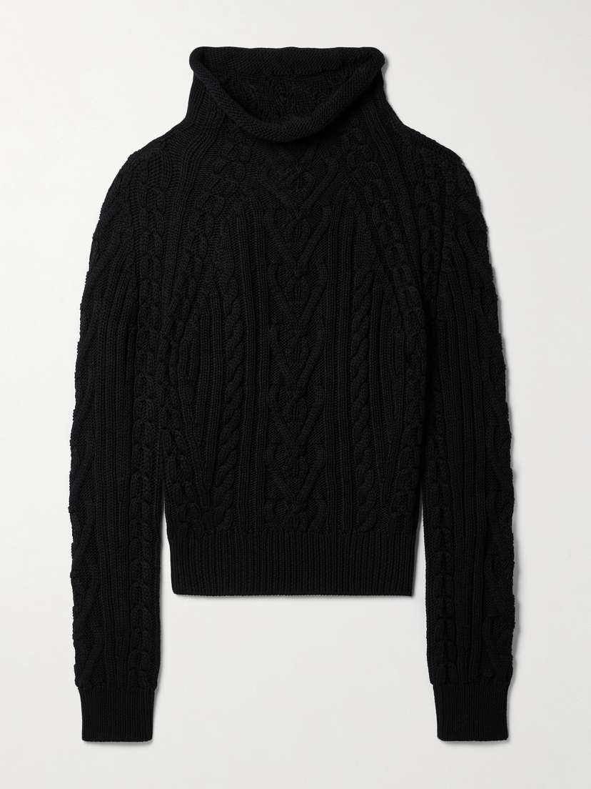 HIGH SPORT Aran Cable-knit Cotton Turtleneck Sweater - x large