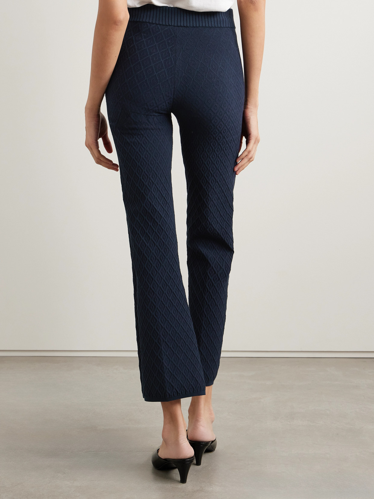 Shop High Sport Stretch-cotton Jacquard High-rise Flared Pants In Blue