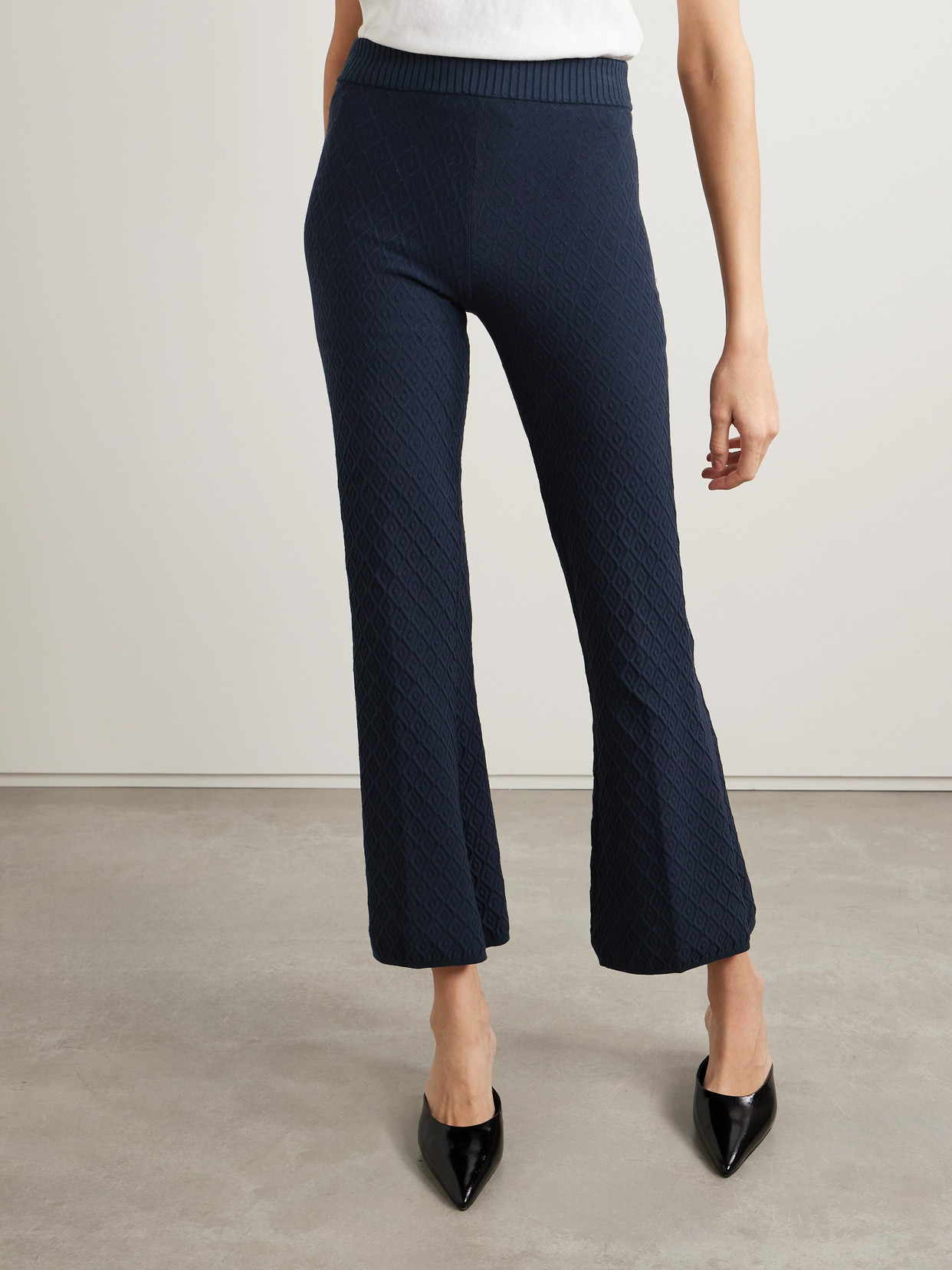 Shop High Sport Stretch-cotton Jacquard High-rise Flared Pants In Blue