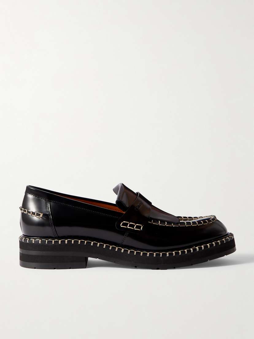 Chloé Noua Fringed Whipstitched Leather Loafers