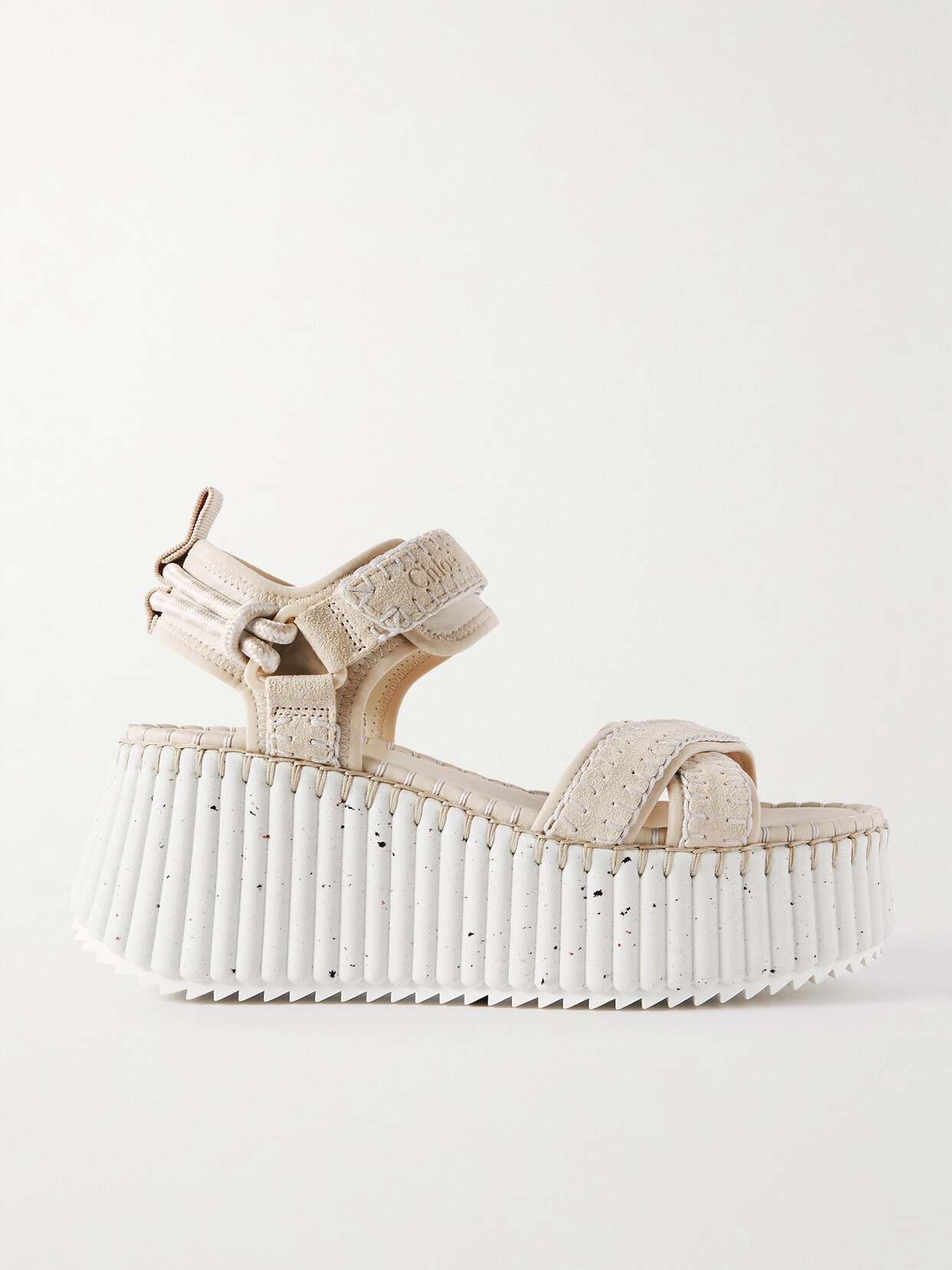 Shop Chloé + Net Sustain Nama Suede And Leather Platform Sandals In White