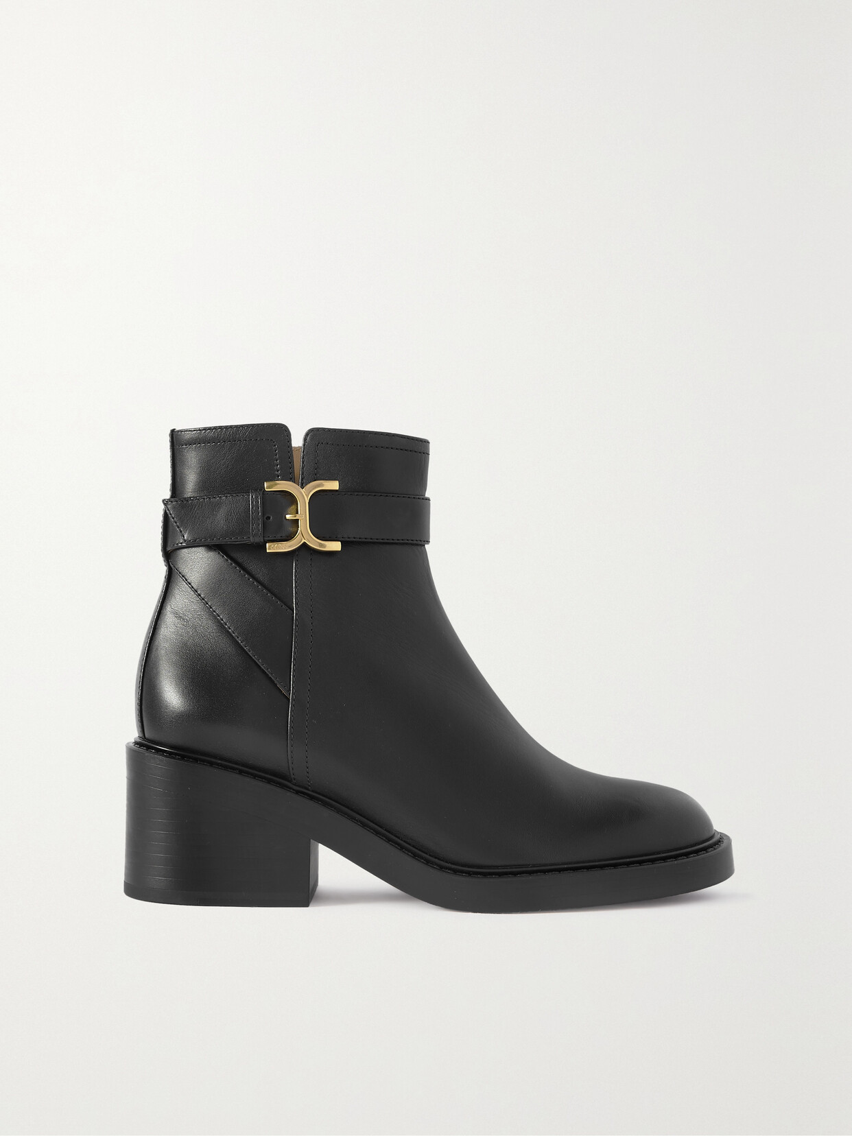 Shop Chloé Marcie Buckled Leather Ankle Boots In Black