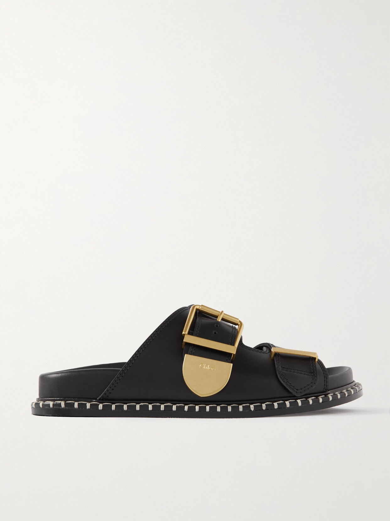 Chloé + Net Sustain Rebecca Whipstiched Leather Slides - Black