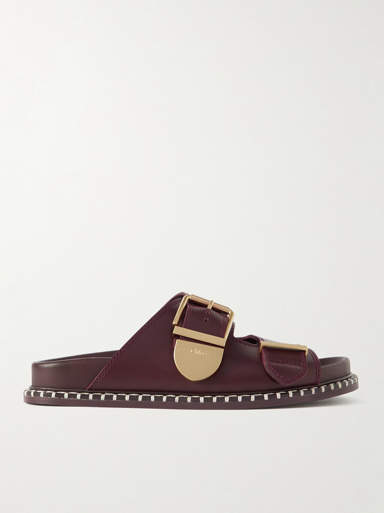 Shop Chloé + Net Sustain Rebecca Whipstiched Leather Slides In Burgundy