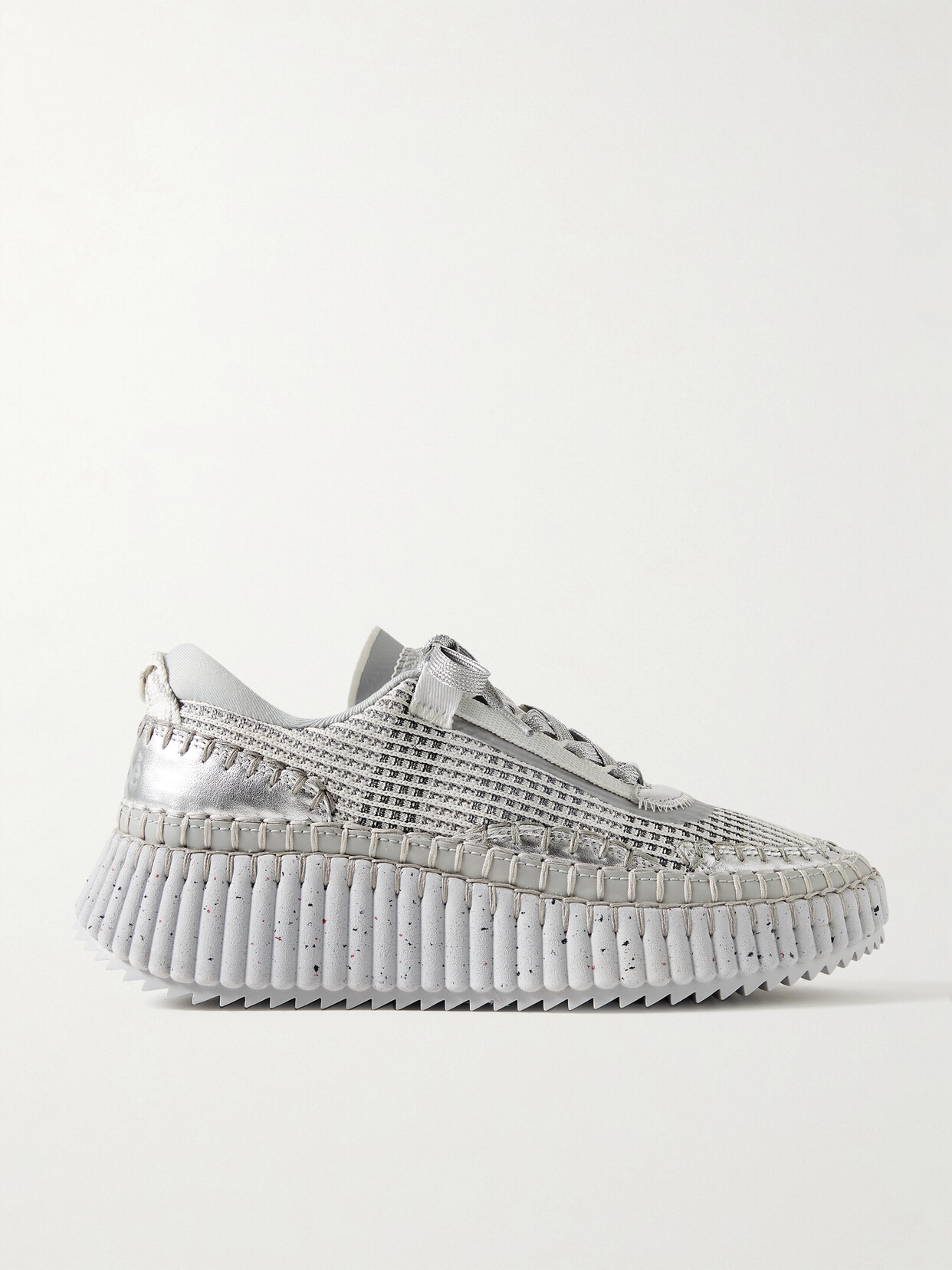 Chloé + Net Sustain Nama Embroidered Leather And Recycled-mesh Sneakers - Silver