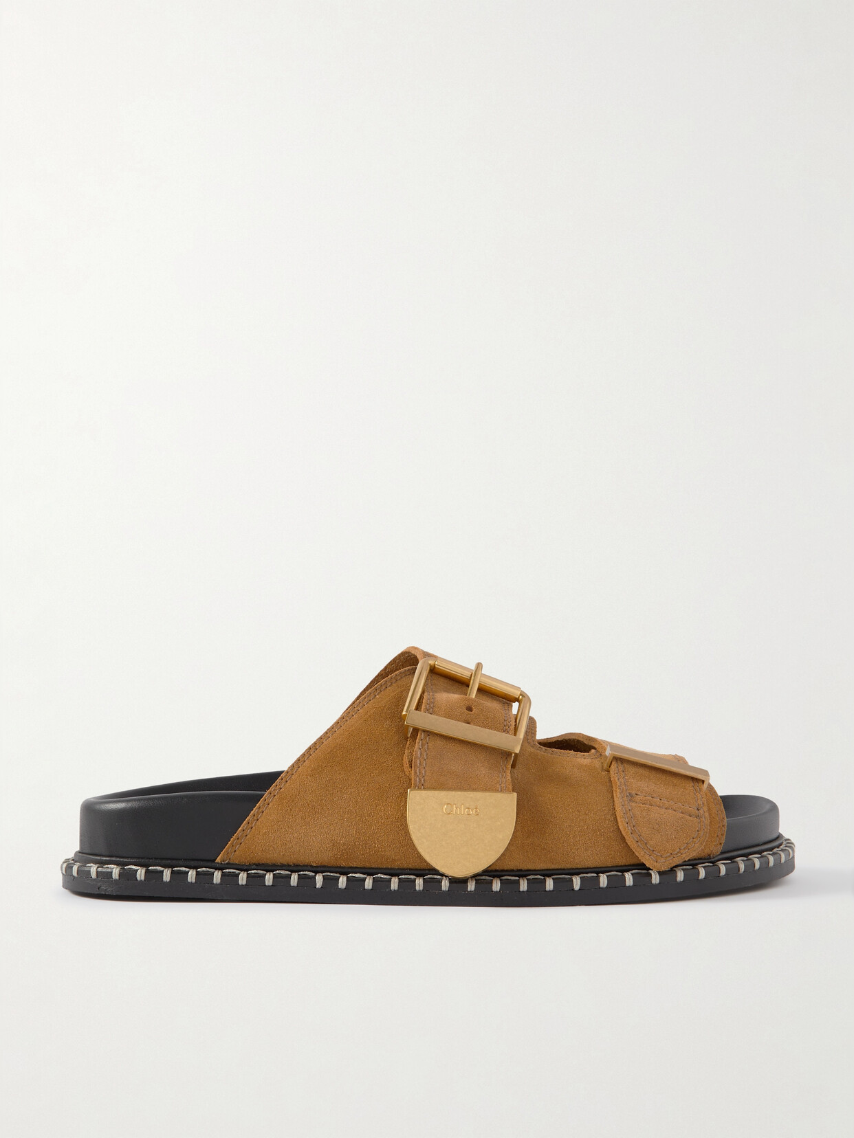 Shop Chloé + Net Sustain Rebecca Whipstiched Suede Slides In Brown