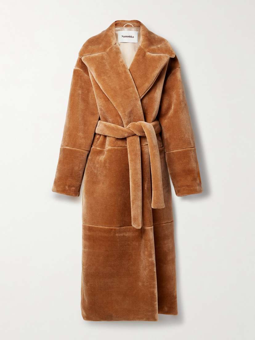 Nanushka Carian Oversized Belted Faux Fur Coat