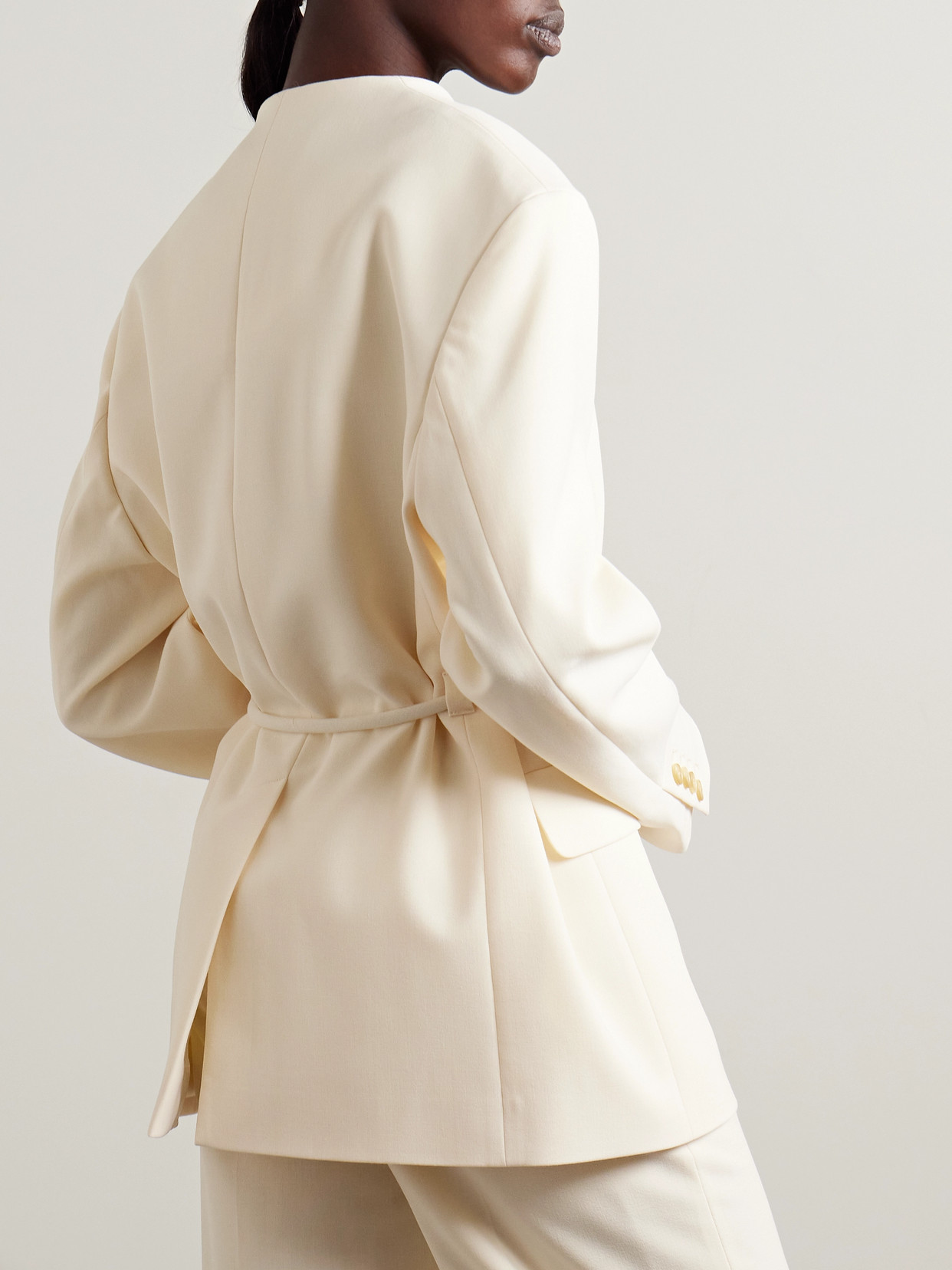 Nanushka Fem Belted Straight Hem Blazer In Cream