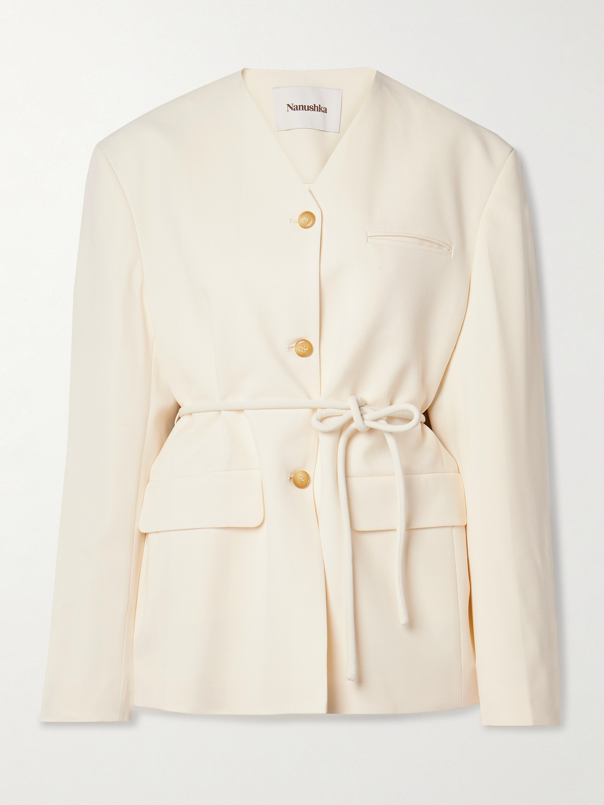 Shop Nanushka Fem Belted Cady Jacket In Cream