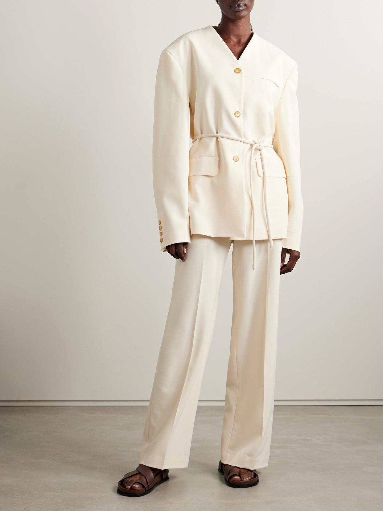Nanushka Fem Belted Straight Hem Blazer In Cream