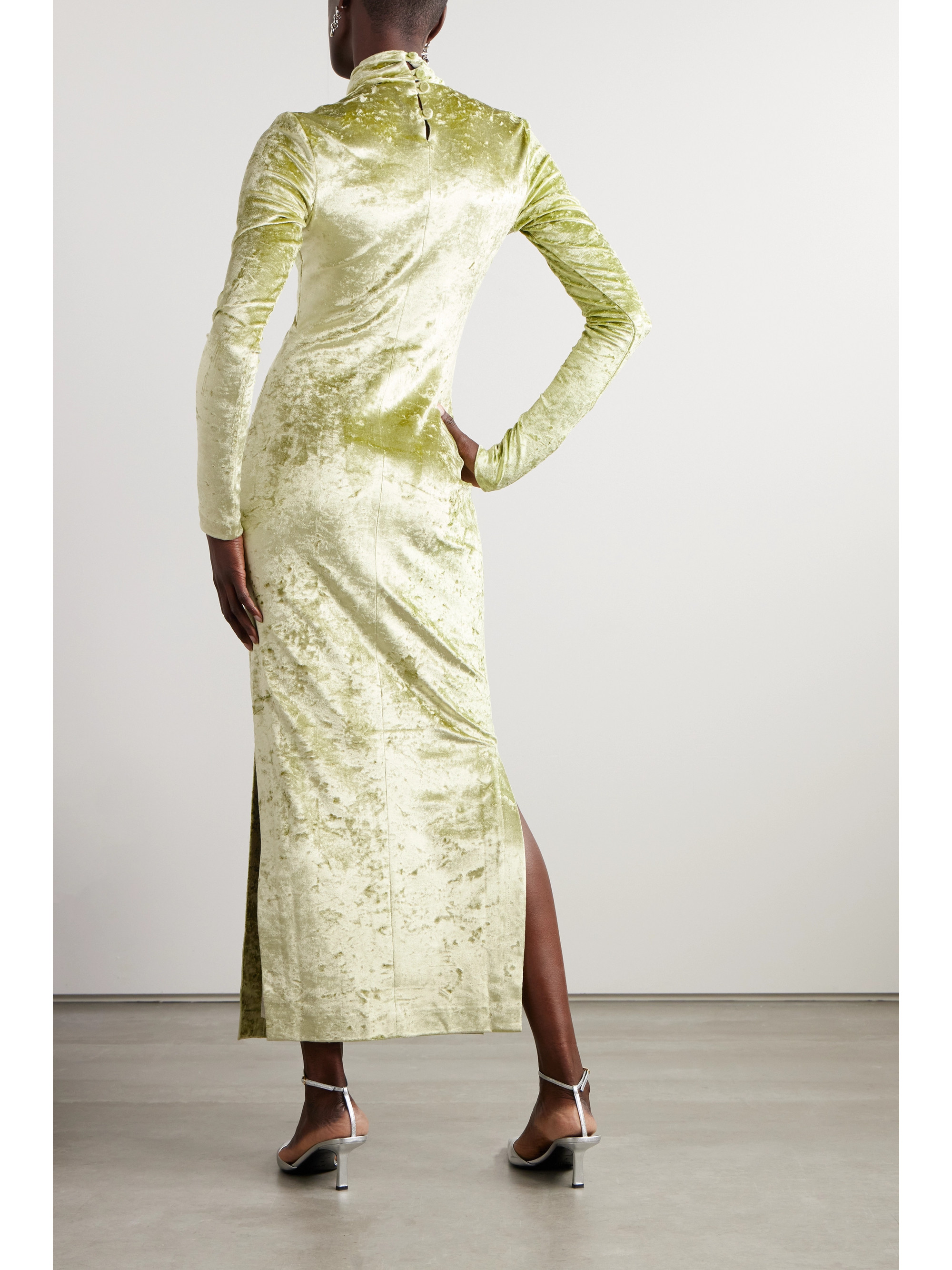 Nanushka Twist-front crushed-velvet midi dress