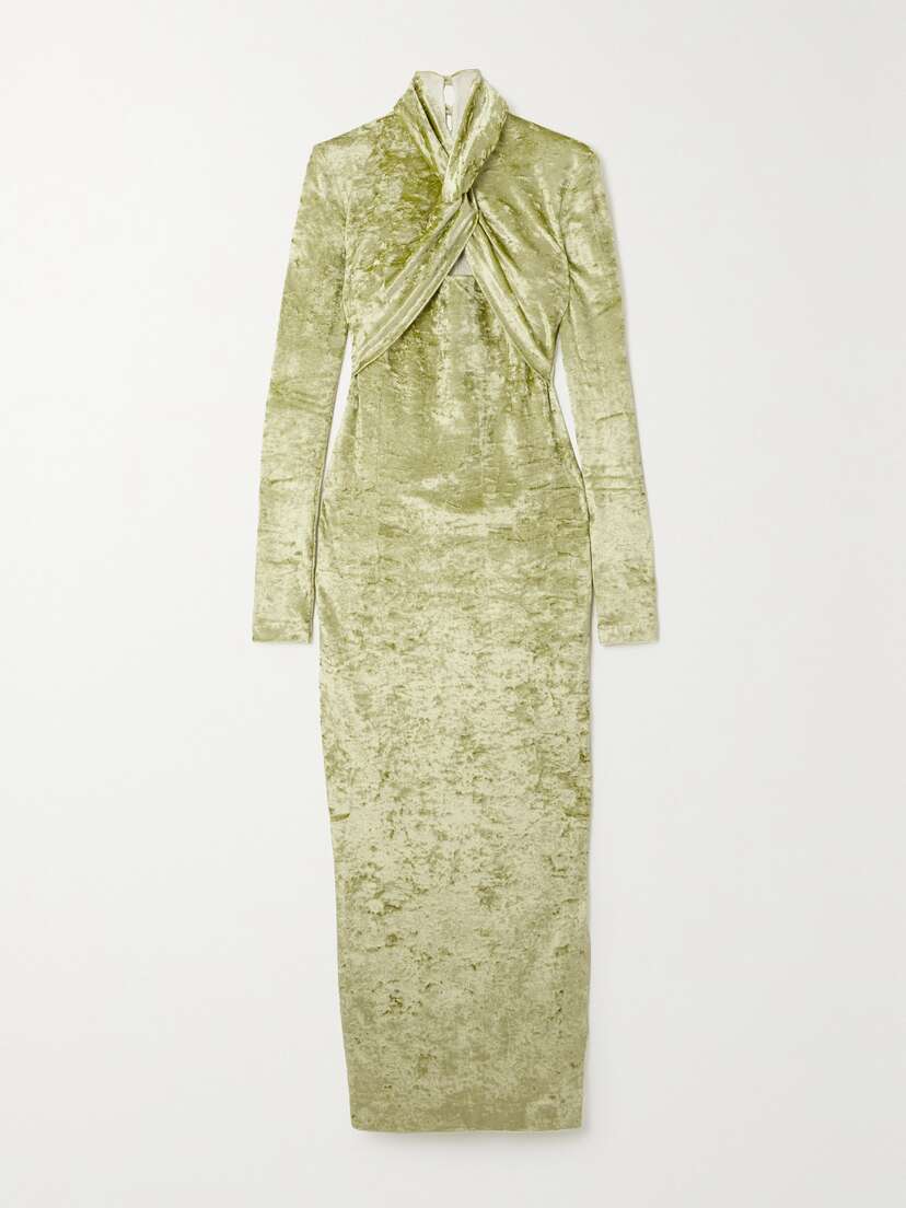 Nanushka Twist-front Crushed-velvet Midi Dress