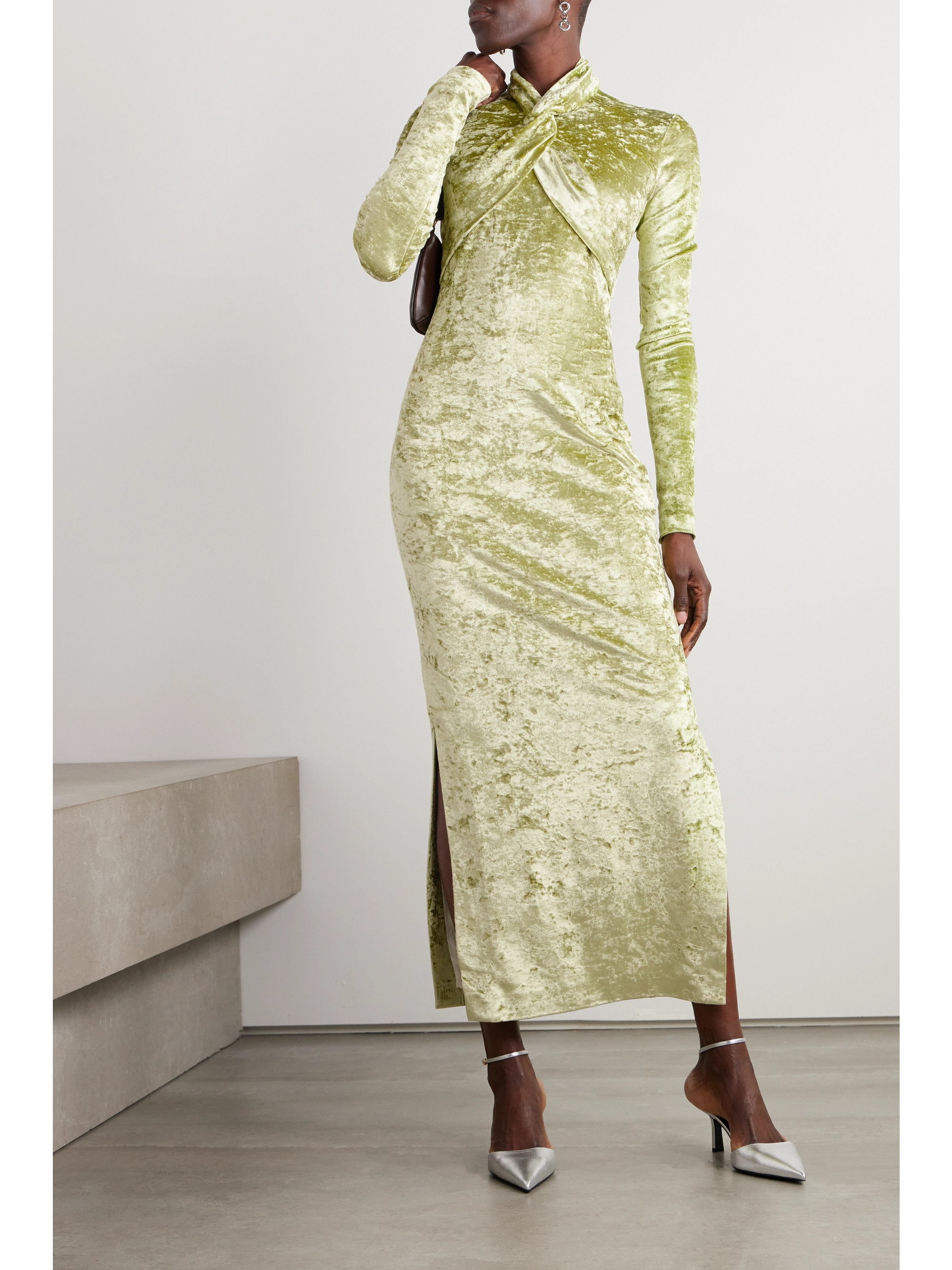 Nanushka Twist-front crushed-velvet midi dress