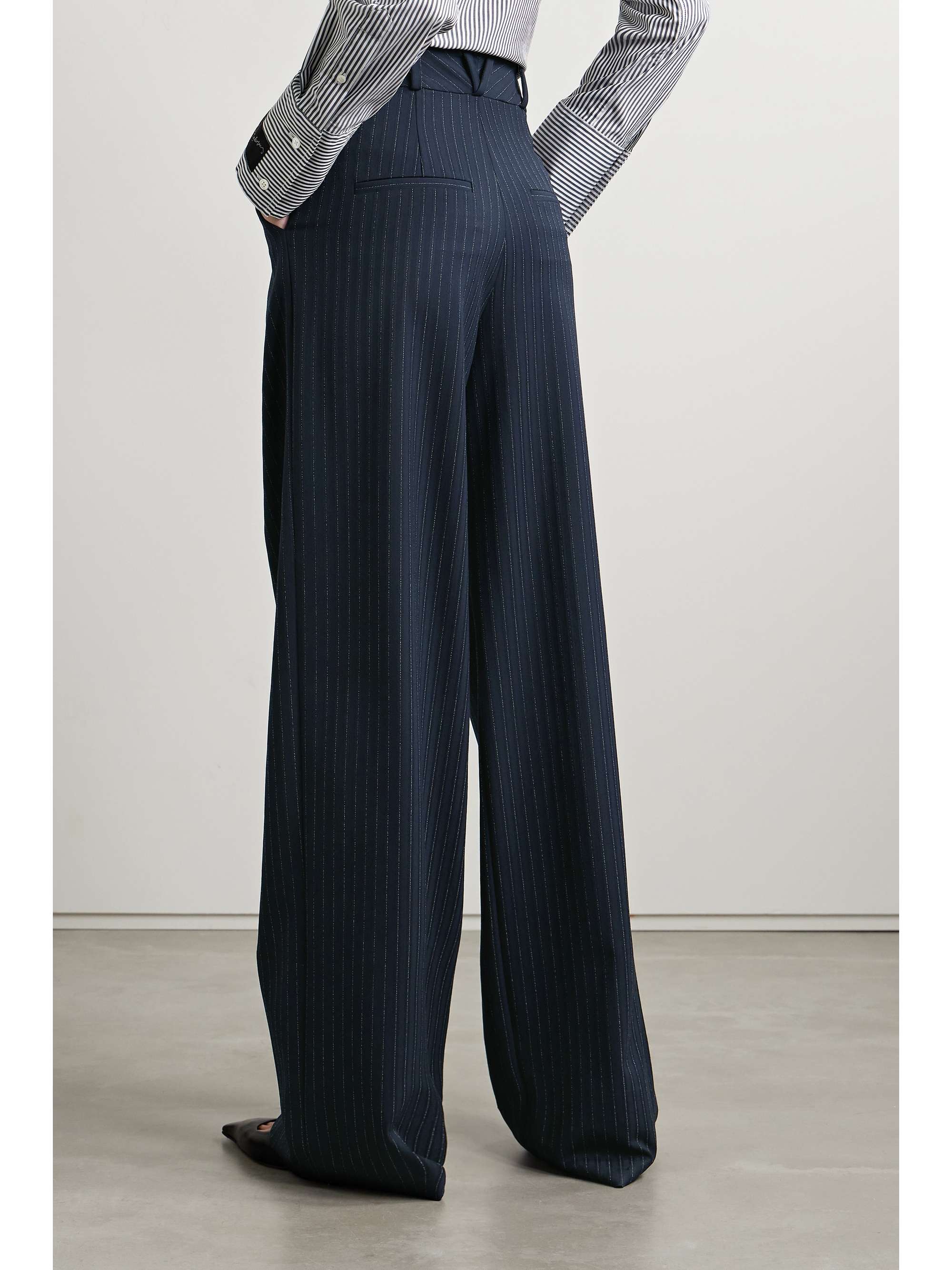 VERONICA BEARD Heyser pleated metallic pinstriped twill wide VERONICA BEARD Heyser pleated metallic pinstriped twill wide