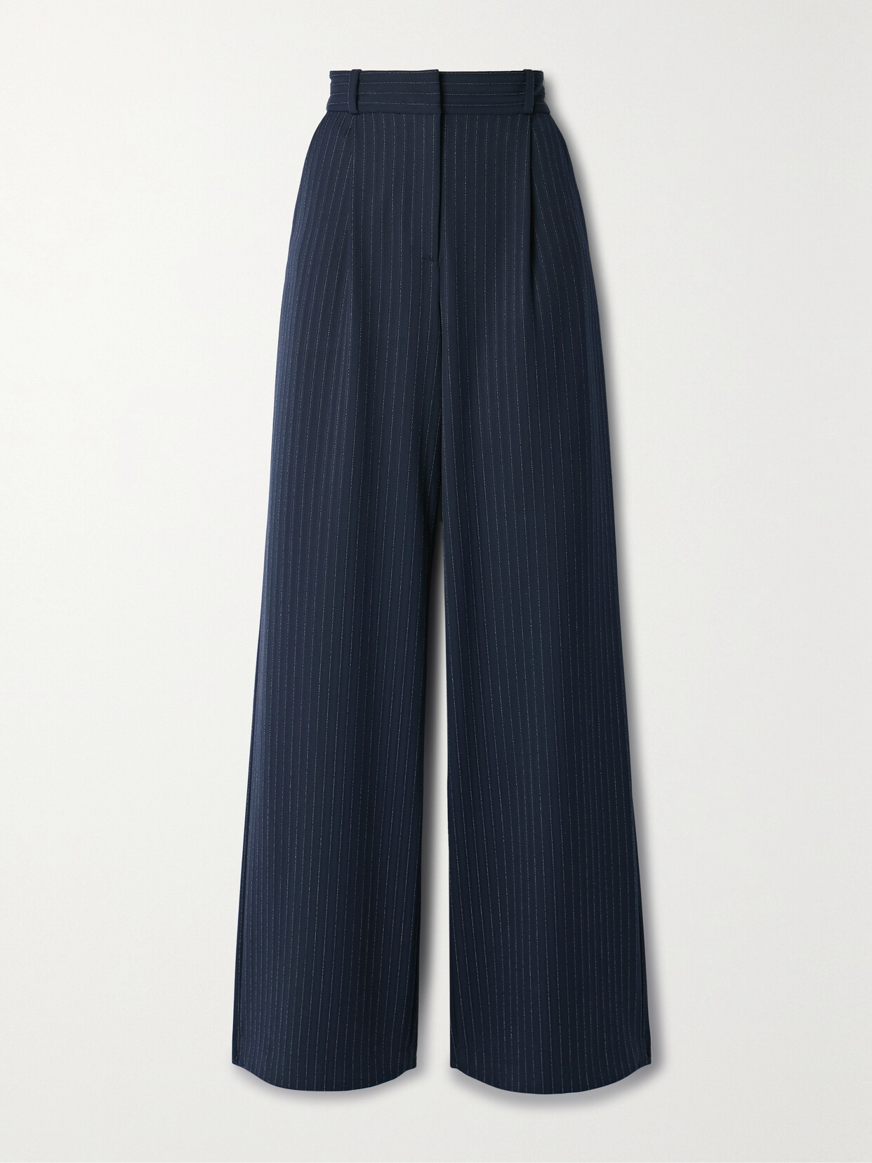 Veronica Beard Heyser Pleated Metallic Pinstriped Twill Wide-leg Pants In Blue