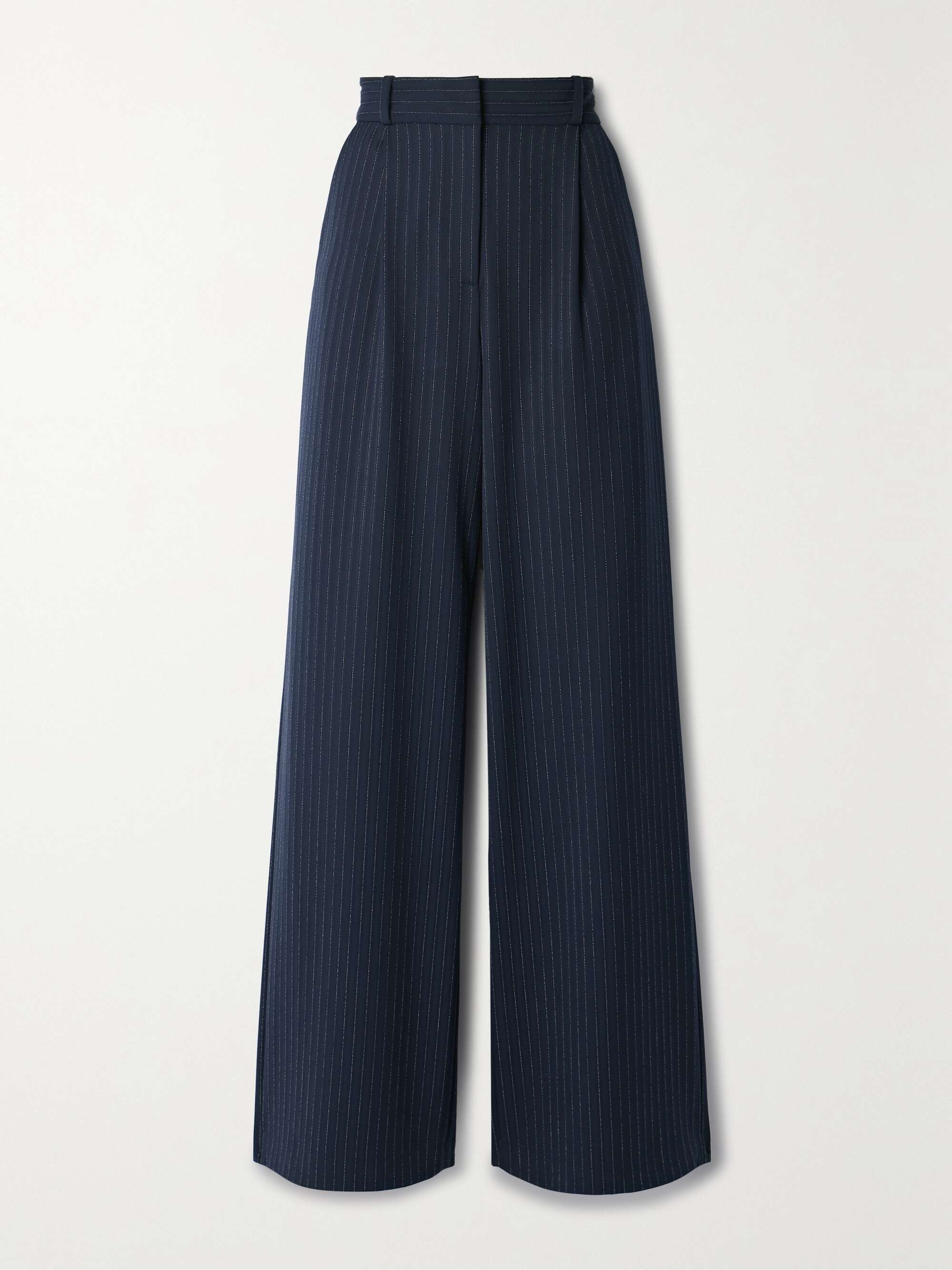 Navy Heyser pleated metallic pinstriped twill wide-leg pants