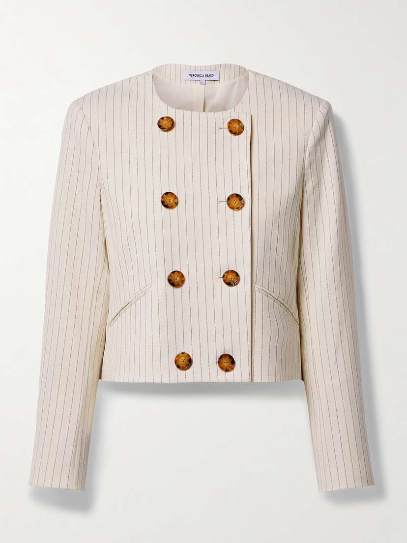 Veronica Beard Winslow Double-breasted Pinstriped Jacquard Jacket - US0