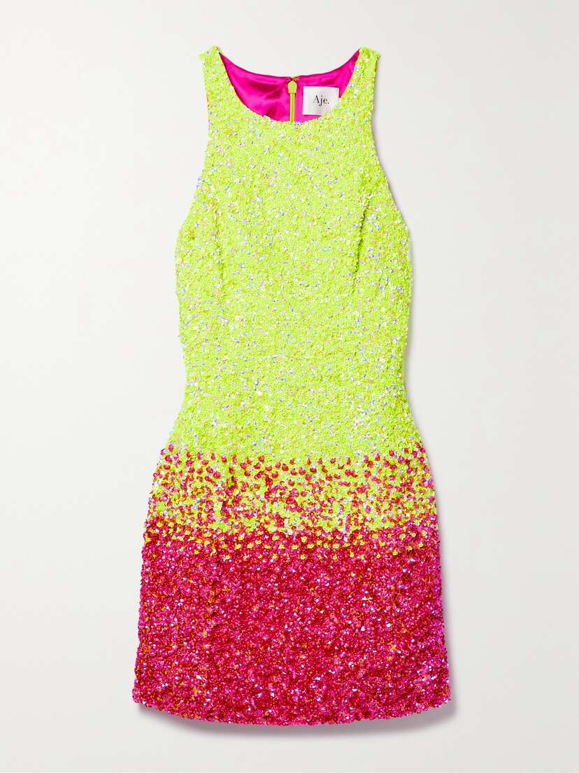 Aje Calypso Ombré Sequined Cotton-jersey Mini Dress - UK 14