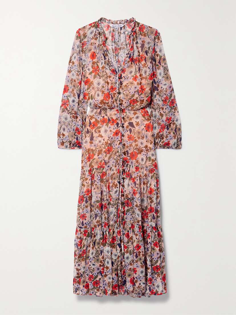 Veronica Beard Zovich Tiered Floral-print Georgette Midi Dress