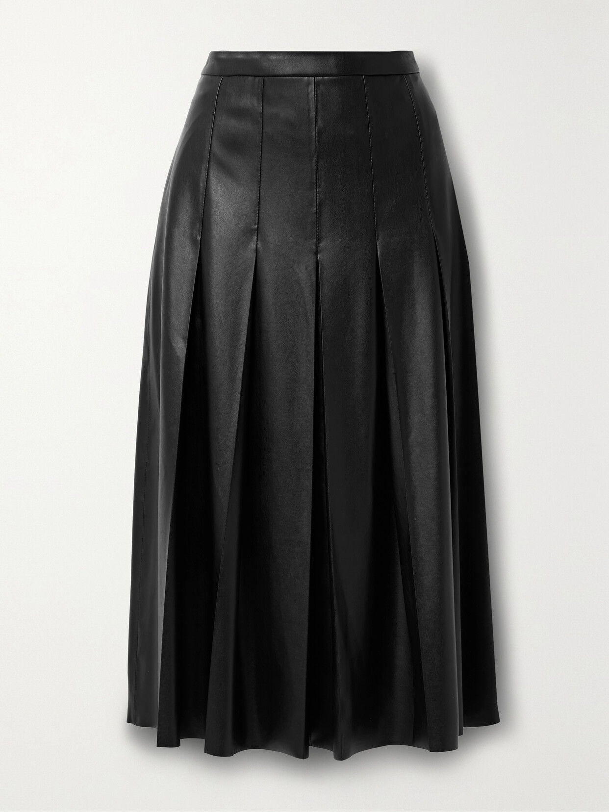 Shop Veronica Beard Herson Pleated Vegan Leather Midi Skirt In Black