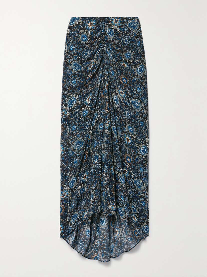 Veronica Beard Limani Ruched Floral-print Georgette Maxi Skirt