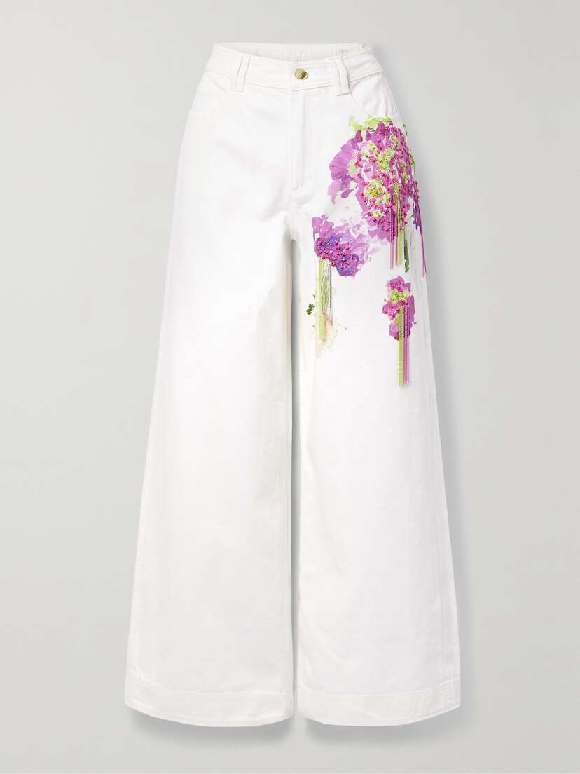 Aje Embellished Floral-print High-rise Wide-leg Jeans -  - UK 14