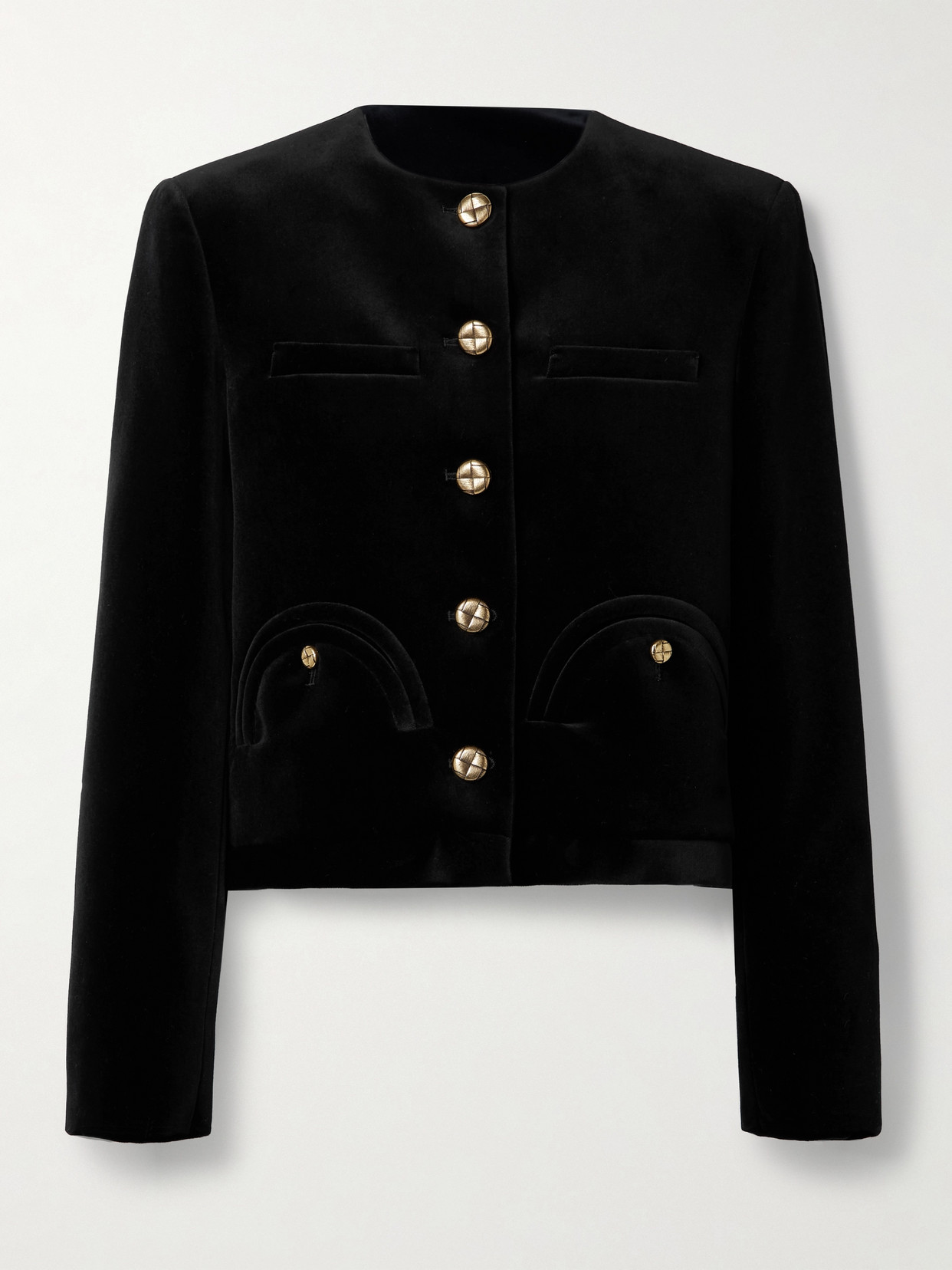 Blazé Milano Missy Collarless Cotton-blend Tweed Jacket In Black