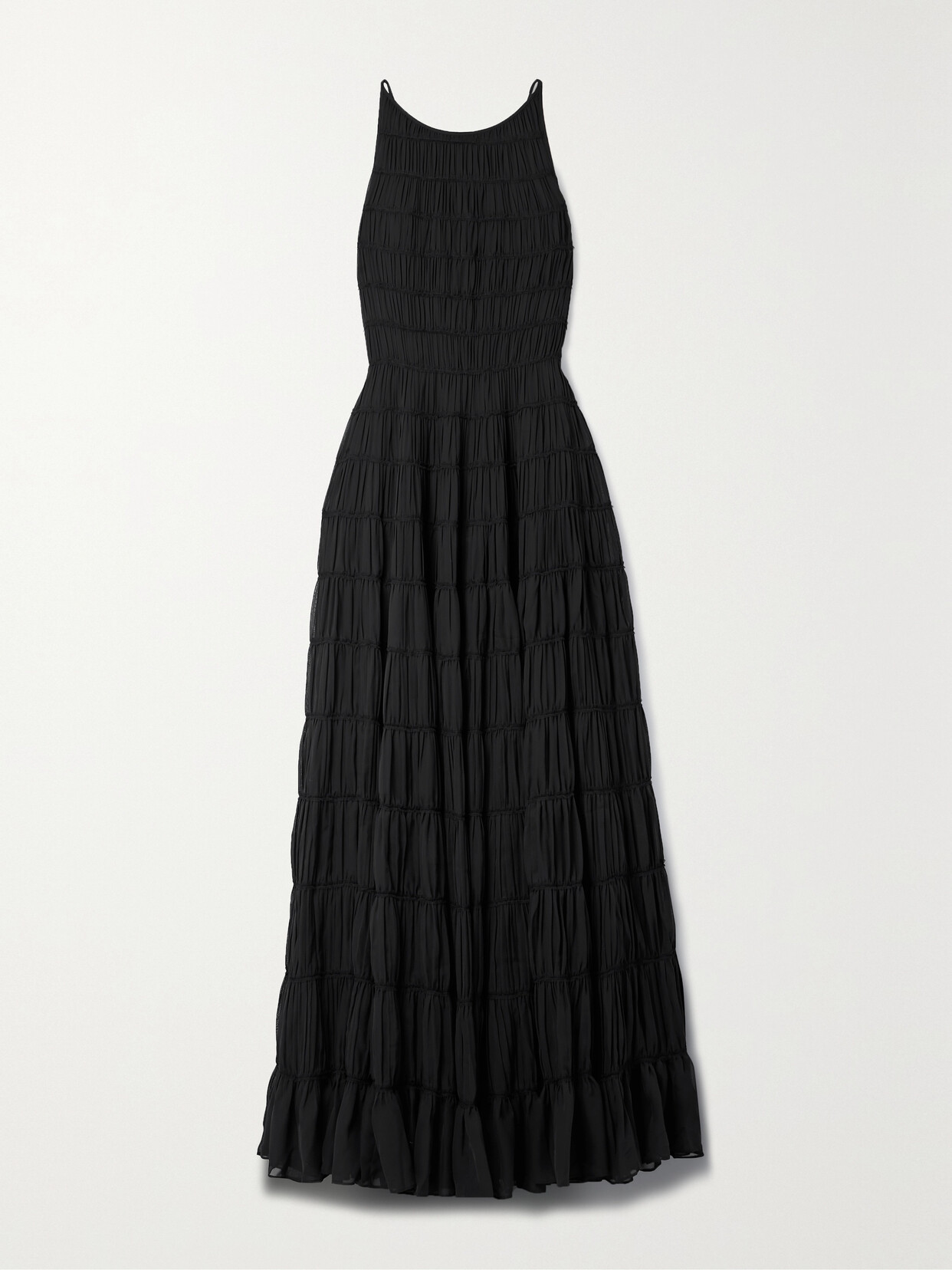 Shop Aje Rosewood Tiered Shirred Chiffon Gown In Black