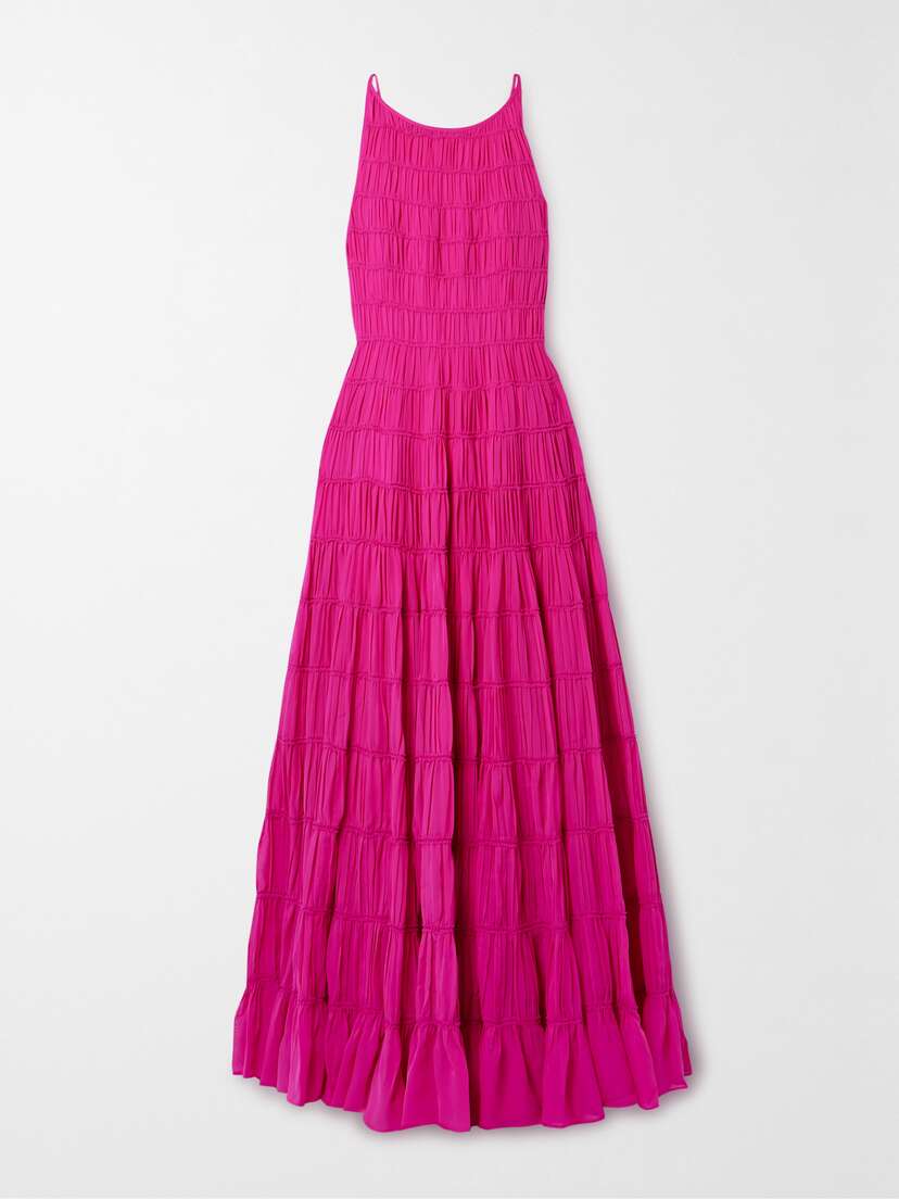 Aje Rosewood Tiered Shirred Ruffled Chiffon Gown - UK 16