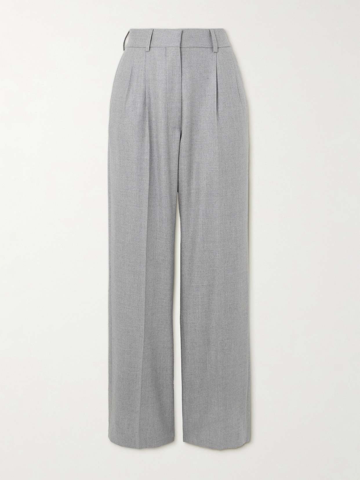 Blazé Milano Alithia Pleated Silk And Wool-blend Straight-leg Pants In Gray