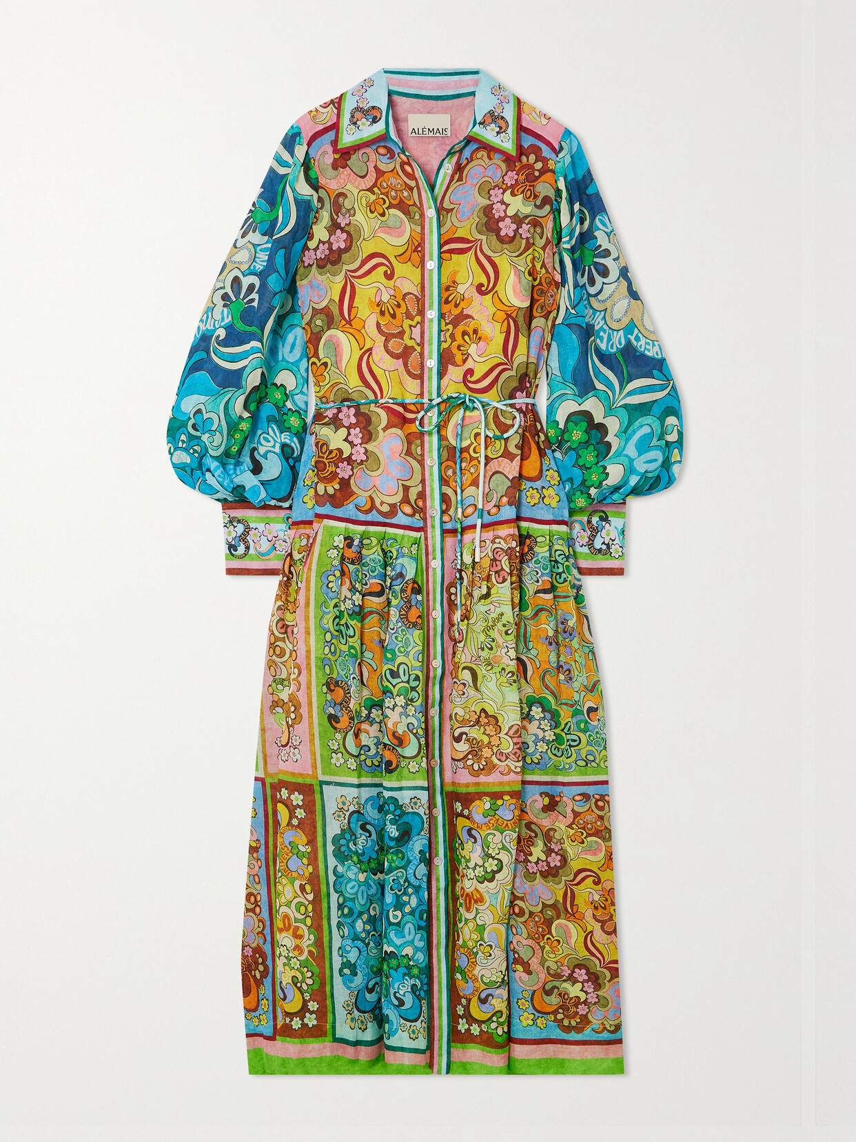 ALEMAIS Dreamer Belted Printed Ramie Maxi Shirt Dress - Multi