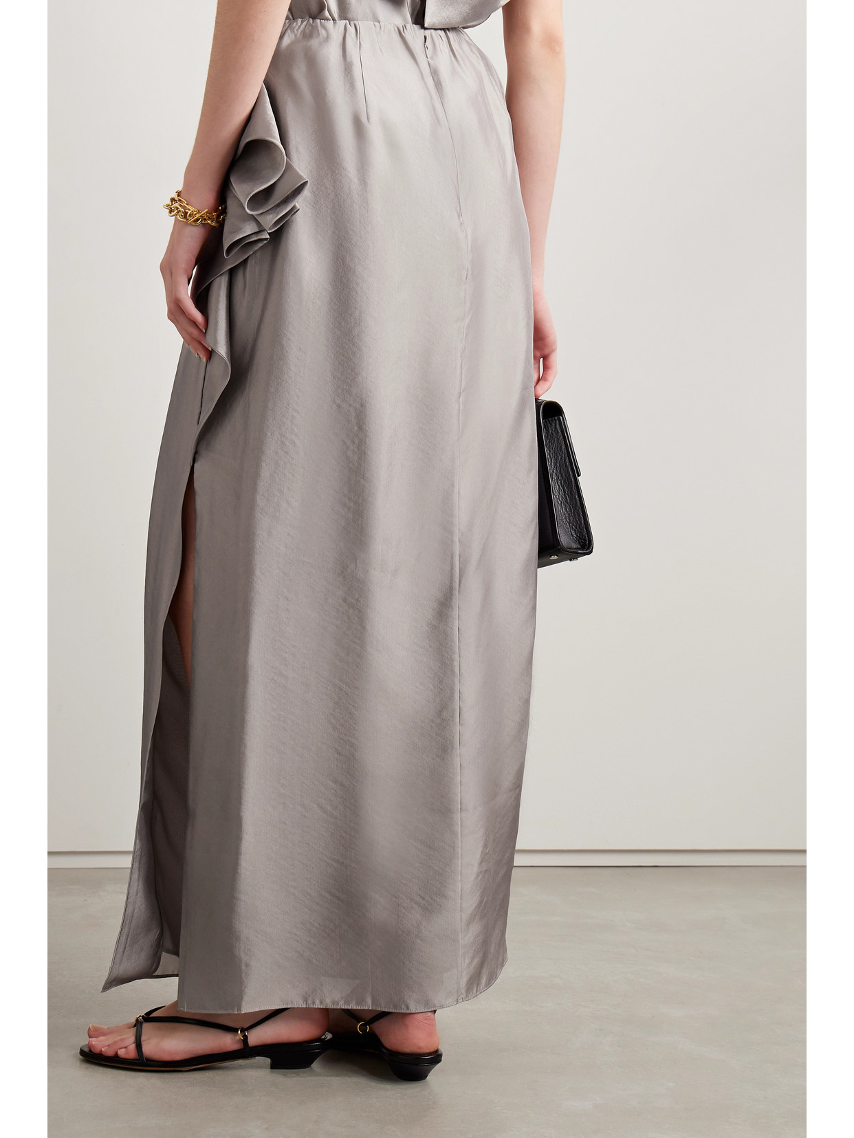 Aje Immersion Draped Silk-blend Maxi Skirt In Gray