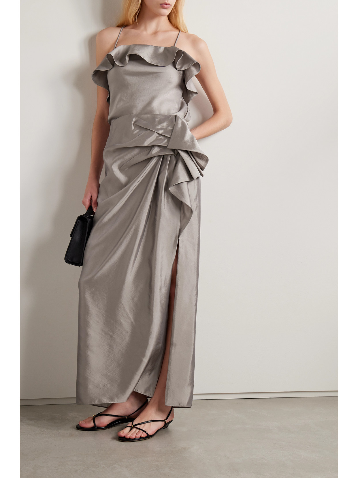 Aje Immersion Draped Silk-blend Maxi Skirt In Gray