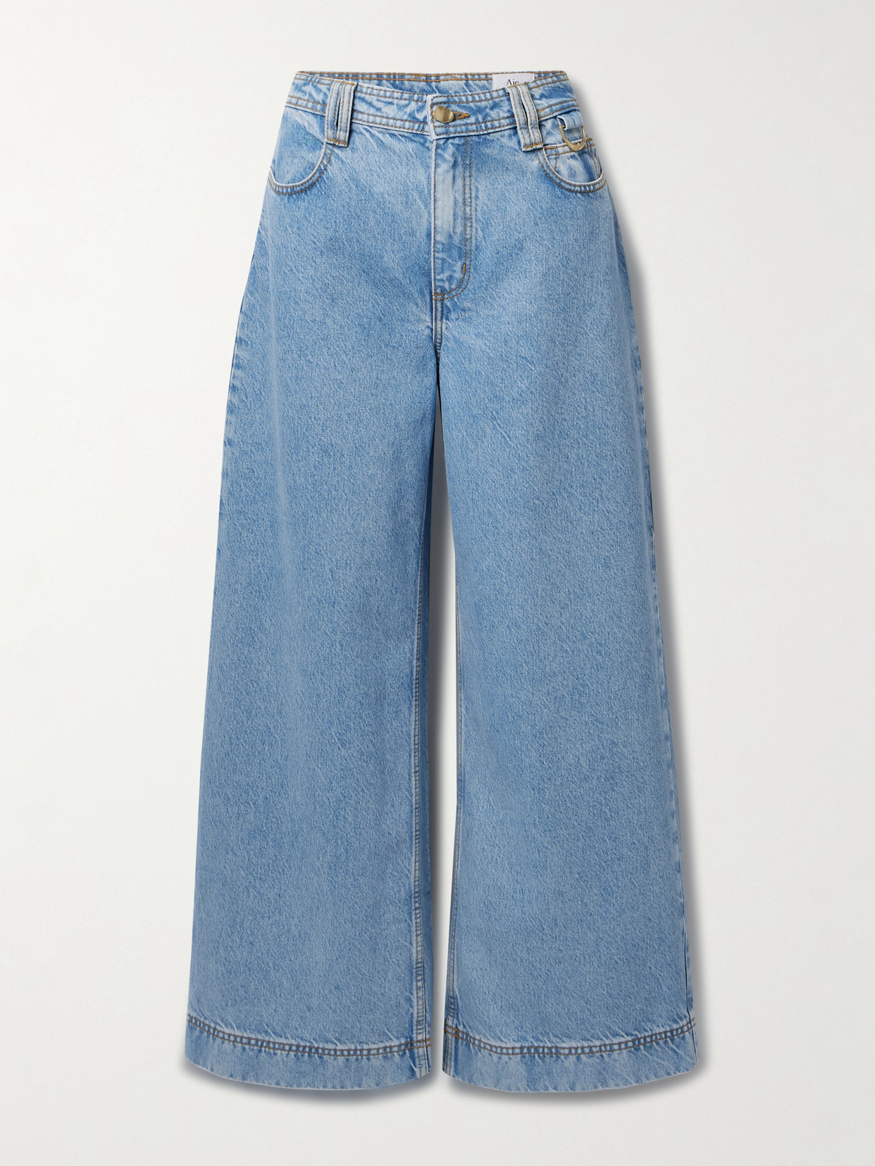 Shop Aje + Net Sustain + Outland Denim Mid-rise Wide-leg Jeans In Blue