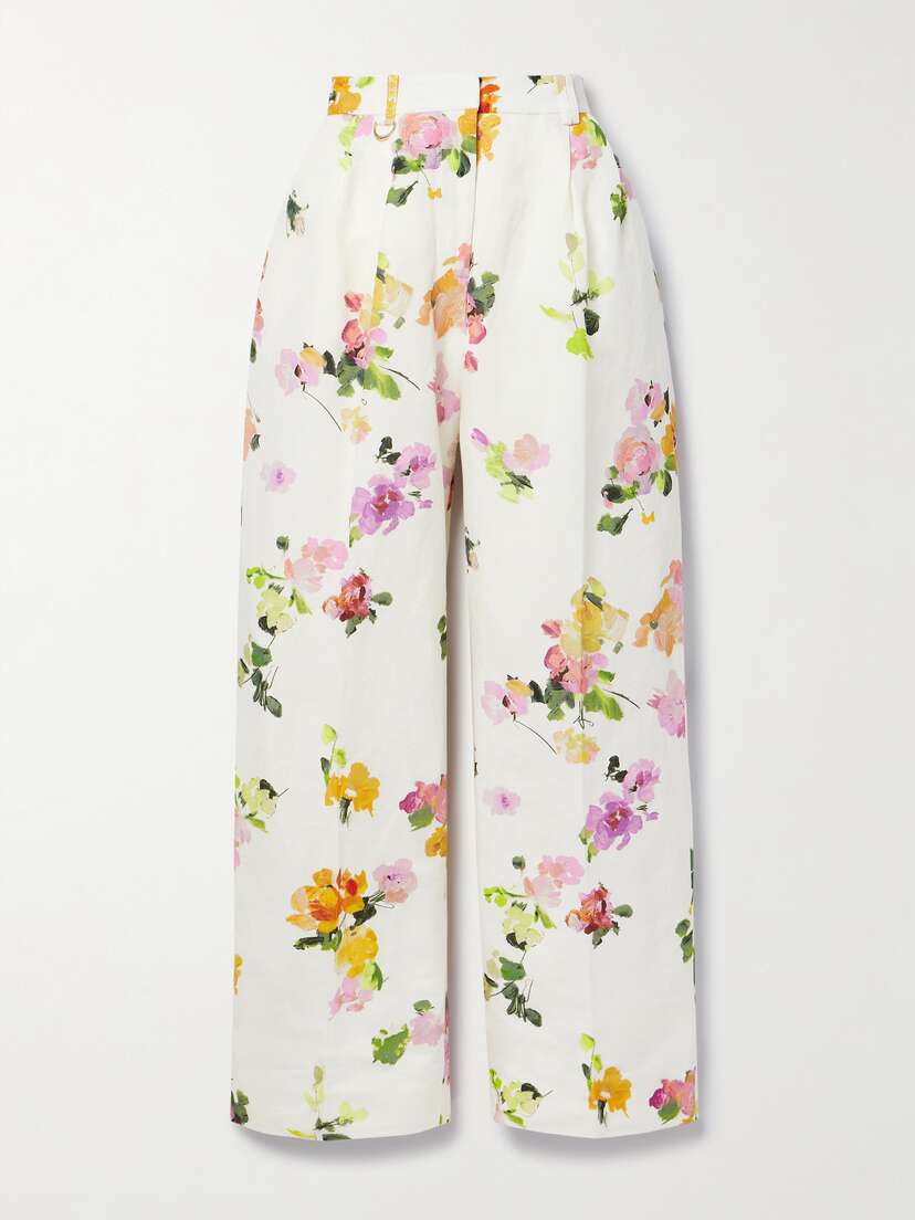 Aje Portray Pleated Floral-print Linen-blend Wide-leg Pants - UK 6