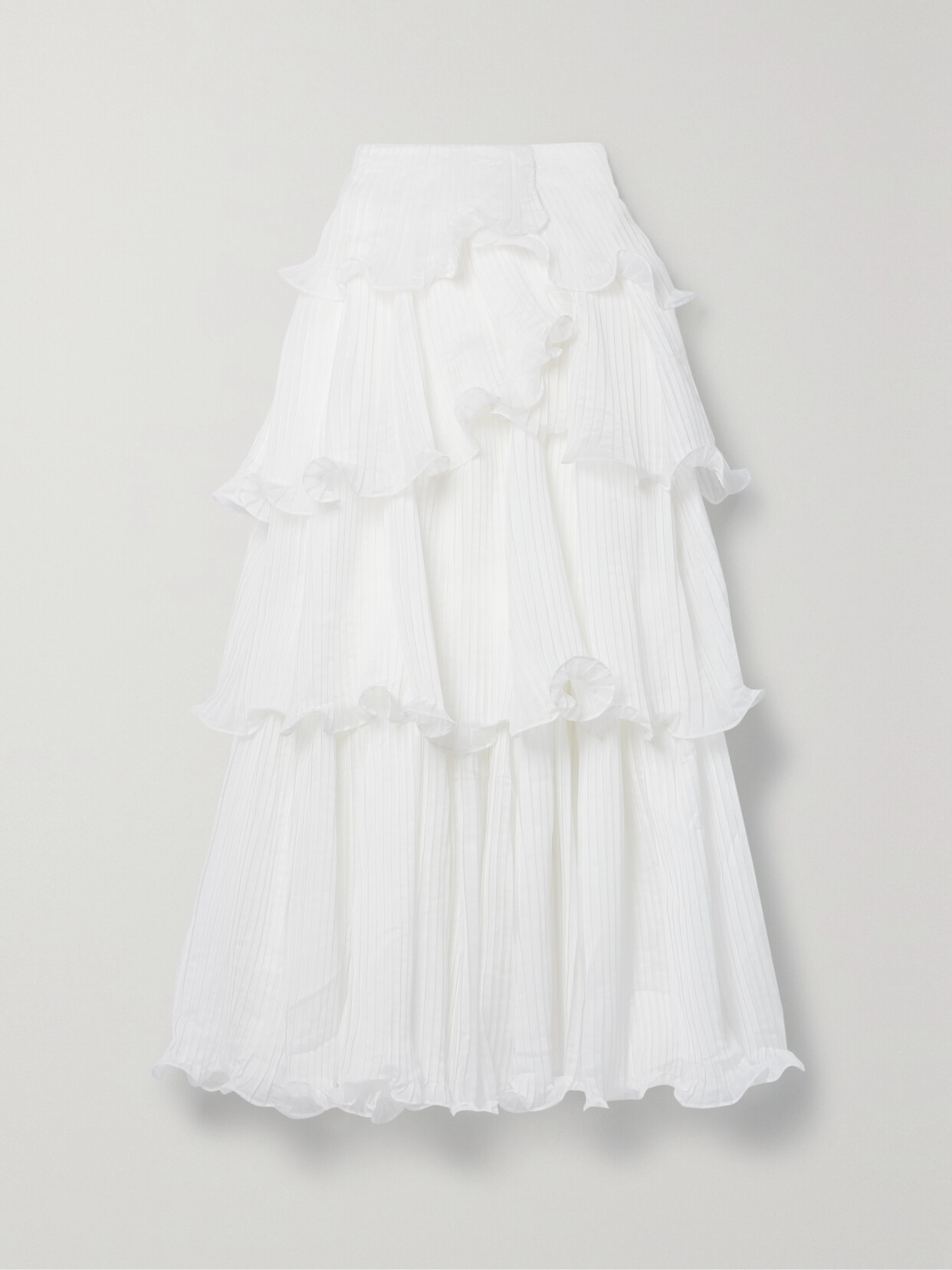 Aje Cosmos Tiered Ruffled Plissé-organza Maxi Skirt In Ivory