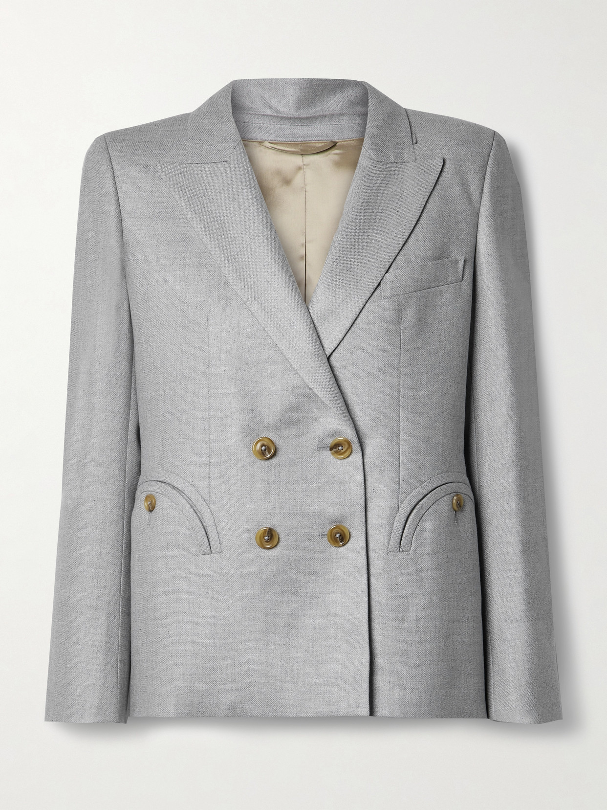 Shop Blazé Milano Alithia Charmer Double-breasted Silk And Wool-blend Blazer In Gray