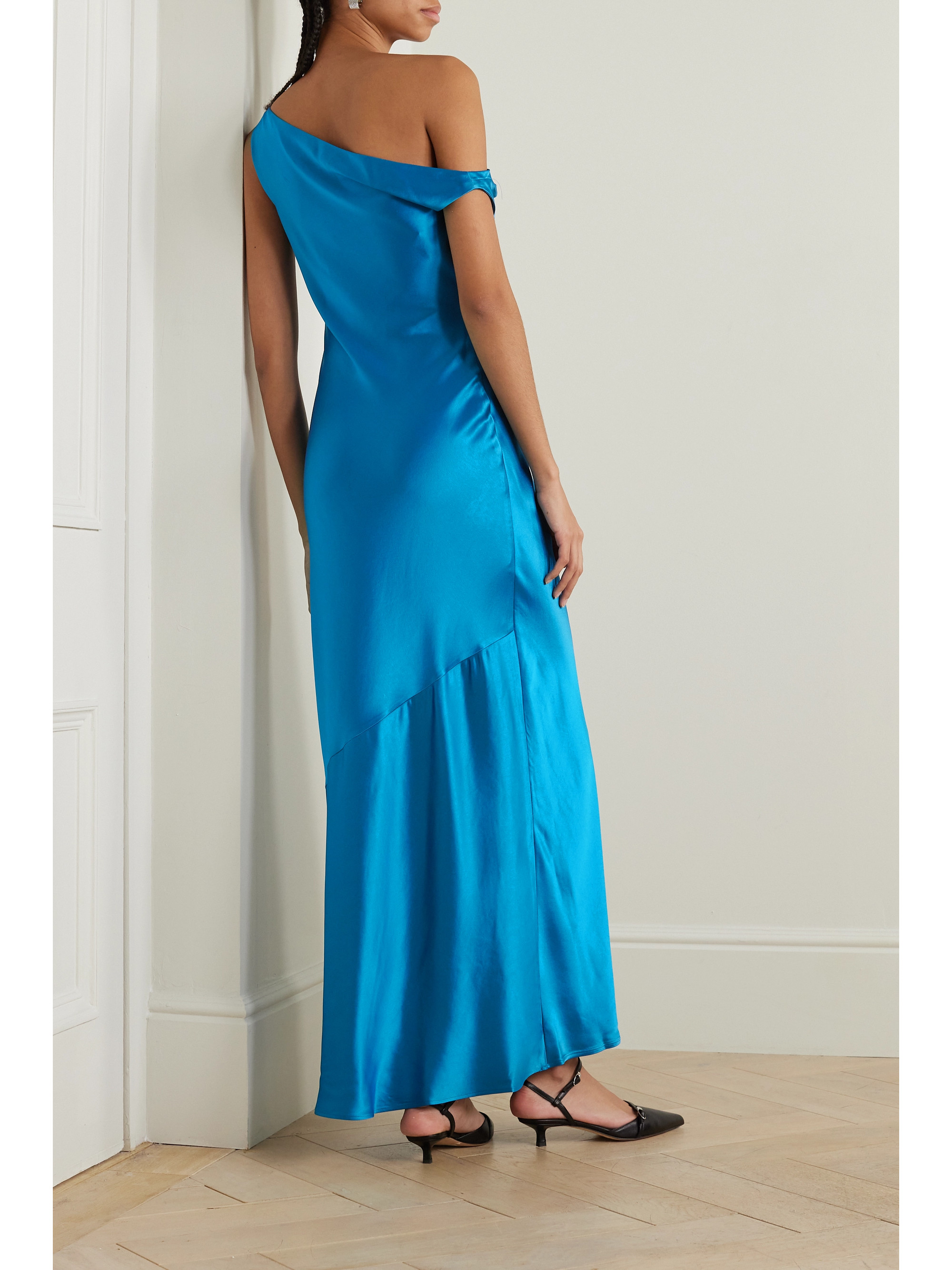 Staud Ashanti one-shoulder draped satin gown thumbnail