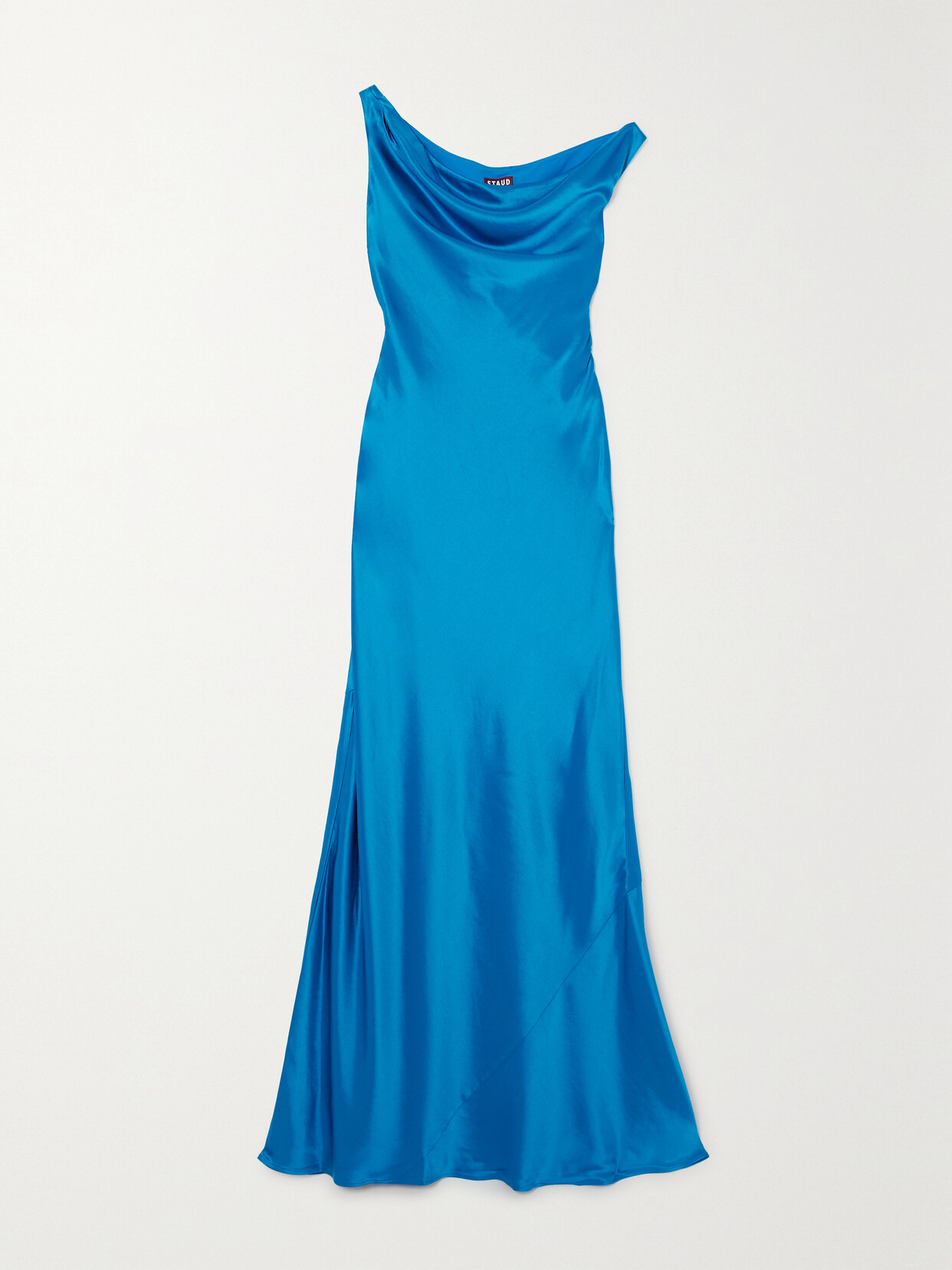 Staud Ashanti One-shoulder Draped Satin Gown In Blue