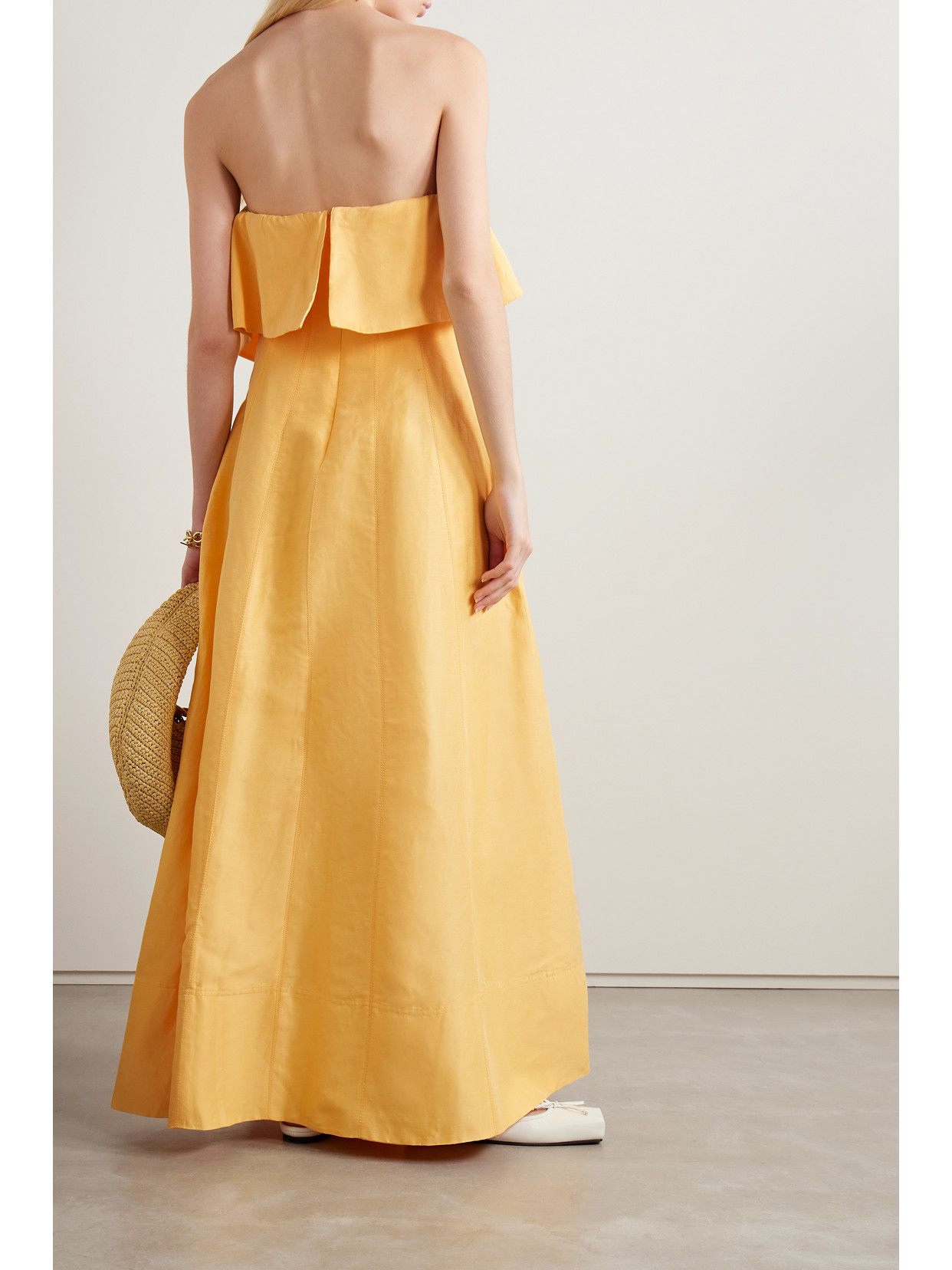 Shop Aje Shallows Strapless Linen-blend Gown In Yellow