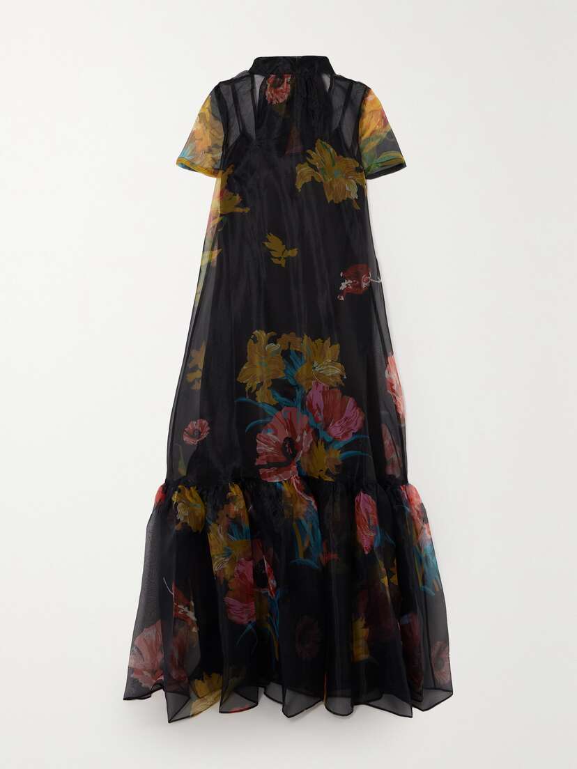 Staud Calluna Tie-neck Tiered Floral-print Organza Gown -  - x large