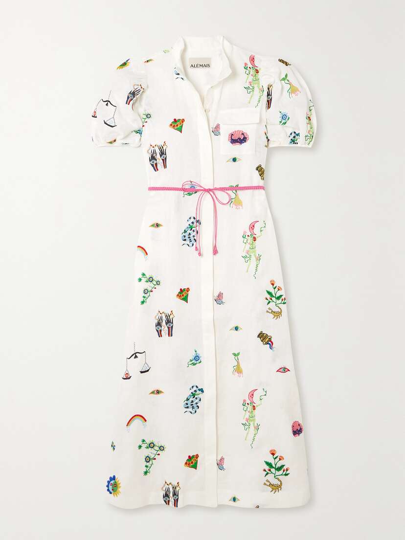 ALEMAIS + Net Sustain + Meagan Boyd Atticus Belted Embroidered Linen Shirt Dress - UK 14