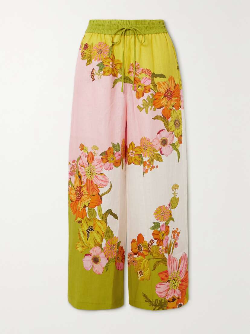 ALEMAIS + Net Sustain Silas Floral-print Linen Wide-leg Pants - UK 14