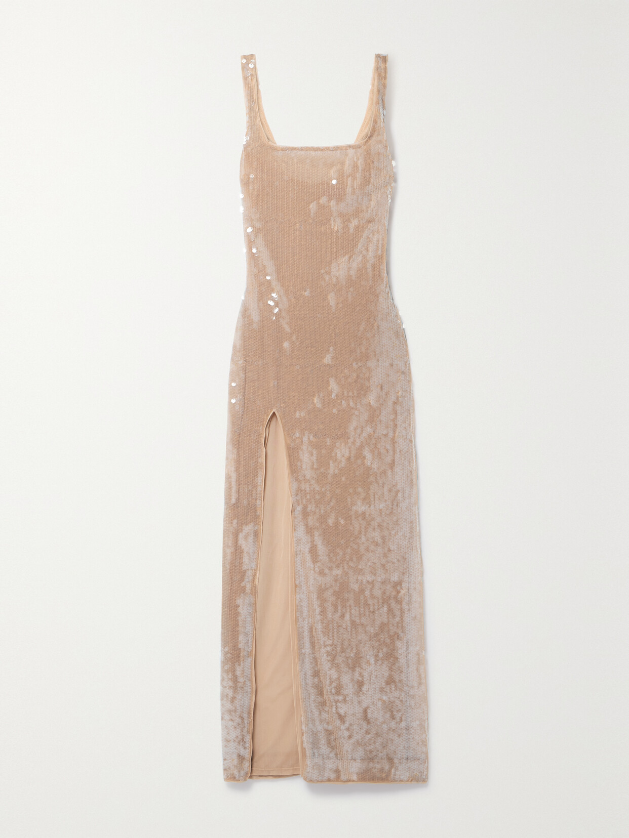 Staud Le Sable Sequin Slit Maxi Dress In Neutral