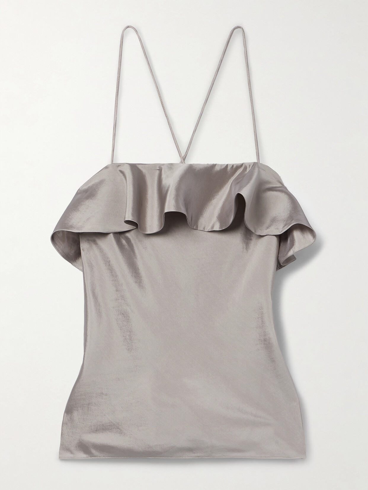 Aje Immersion Ruffled Silk-blend Satin Camisole In Gray