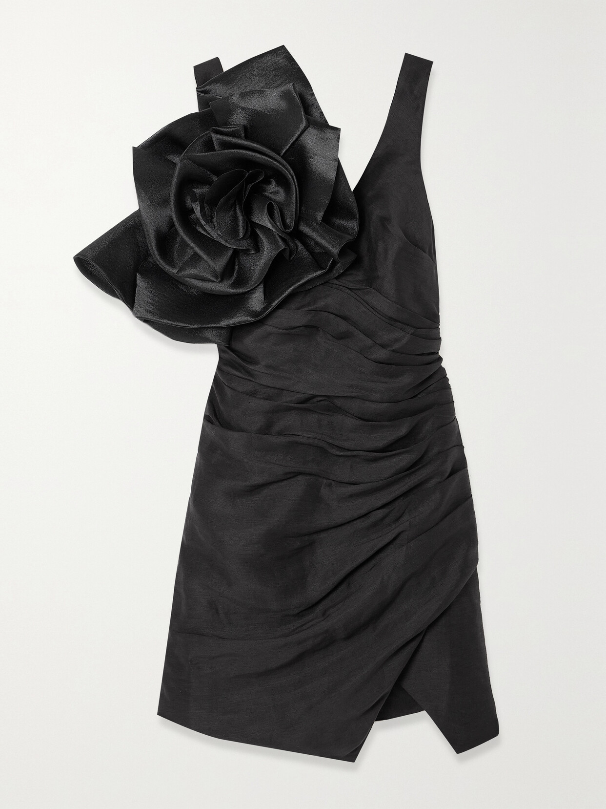 Aje - Energy Satin-trimmed Wrap-effect Linen-blend Mini Dress - Black