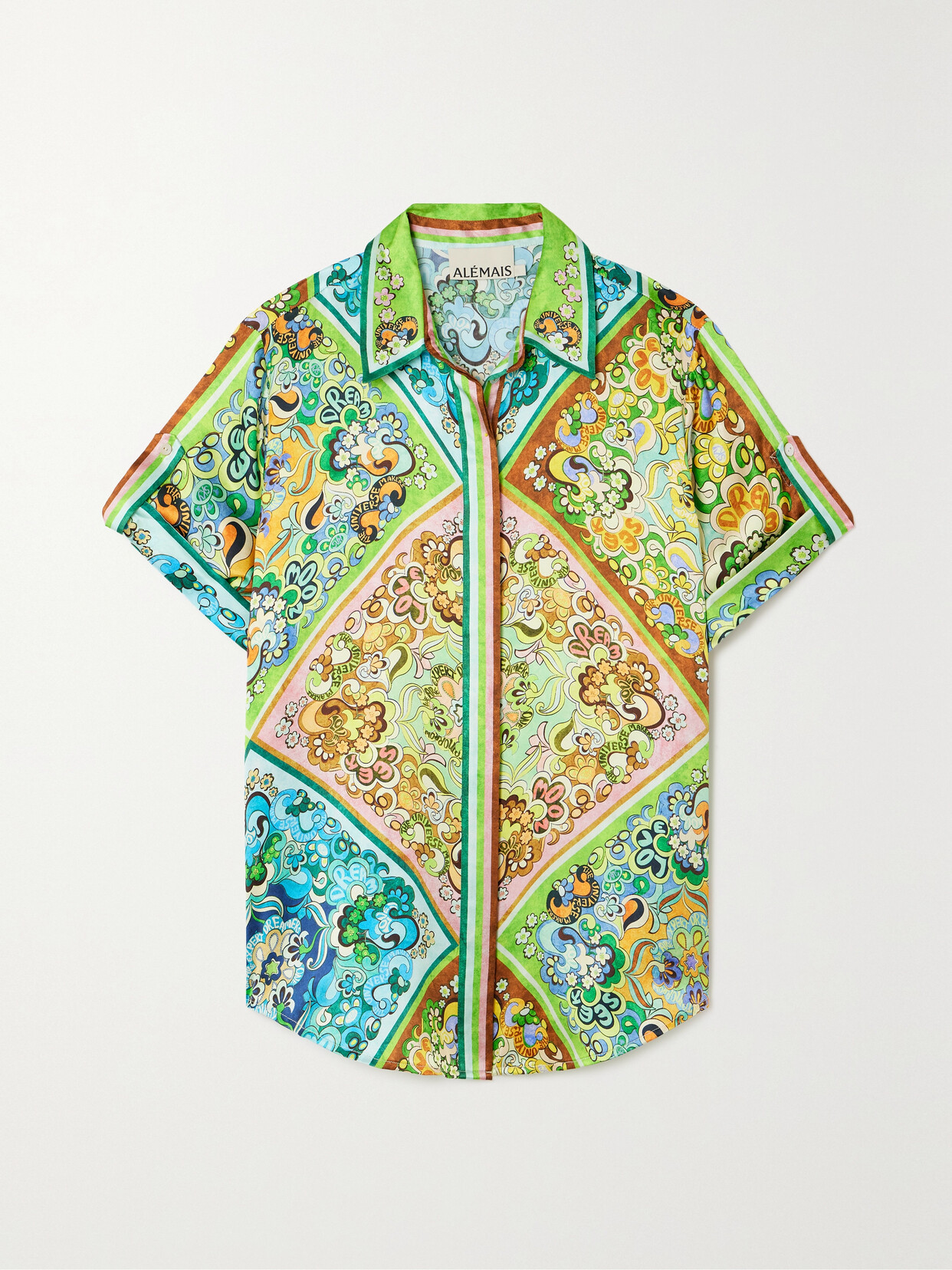 Shop Alemais Dreamer Printed Silk-satin Shirt In Multi