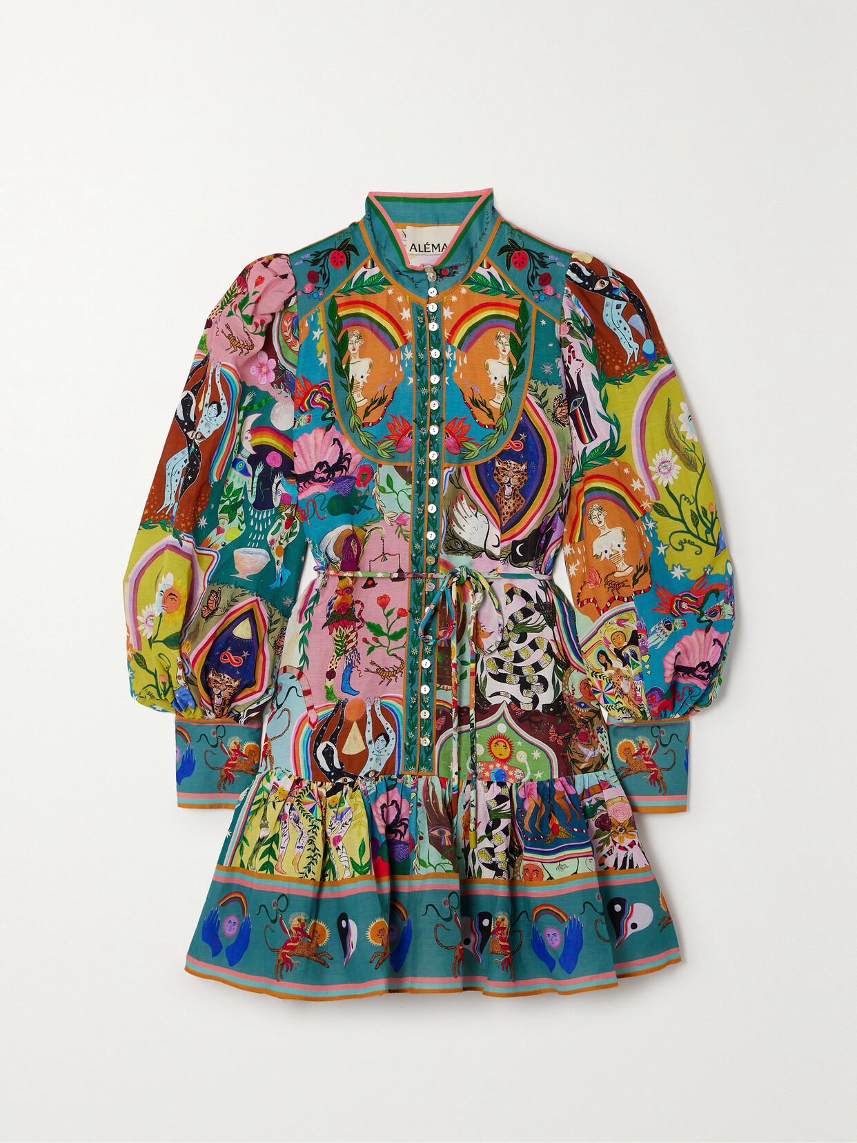 ALEMAIS Evergreen Belted Printed Woven Mini Dress - Multi