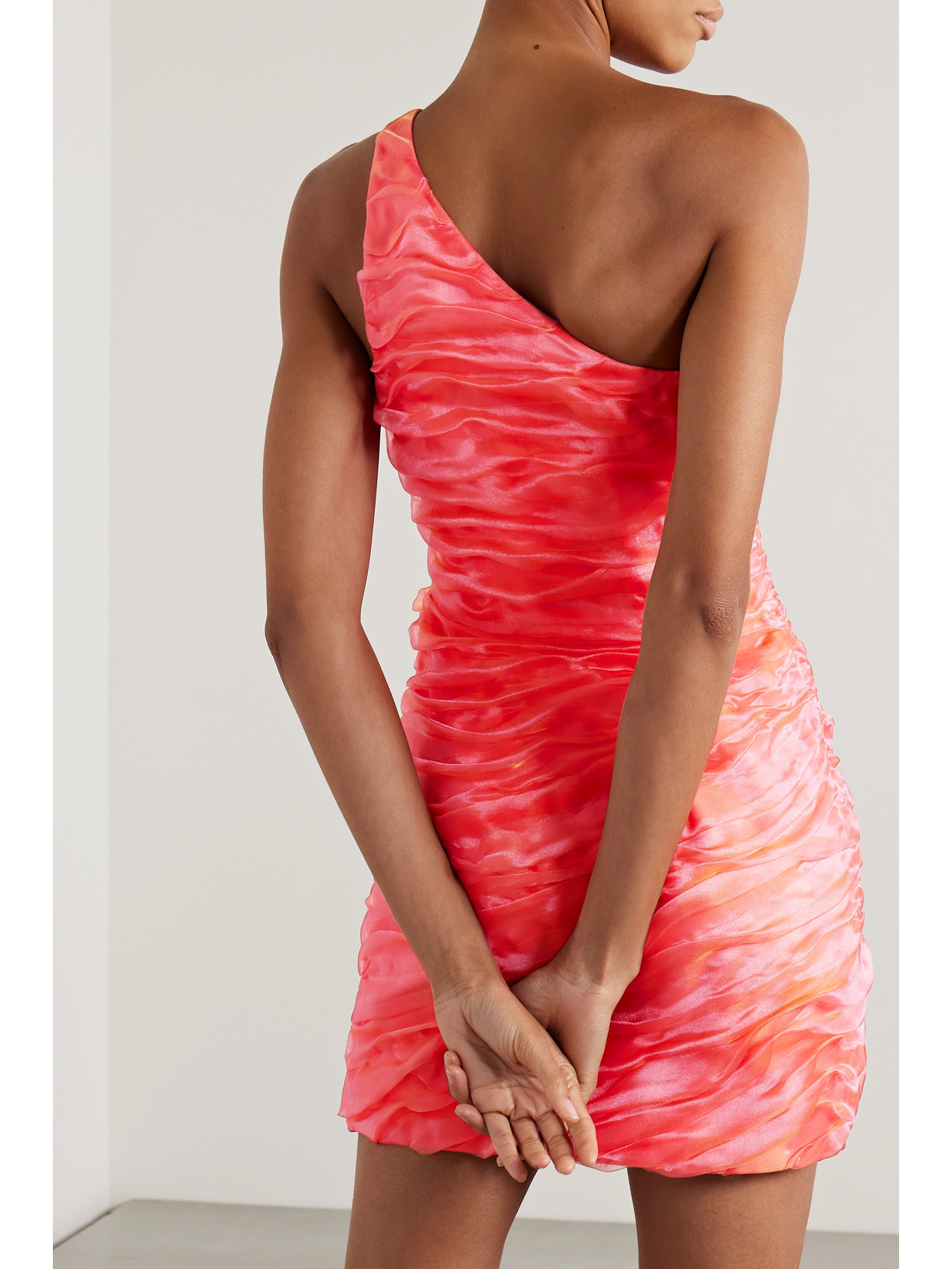 AJE MERCURY ONE-SHOULDER RUCHED ORGANZA MINI DRESS