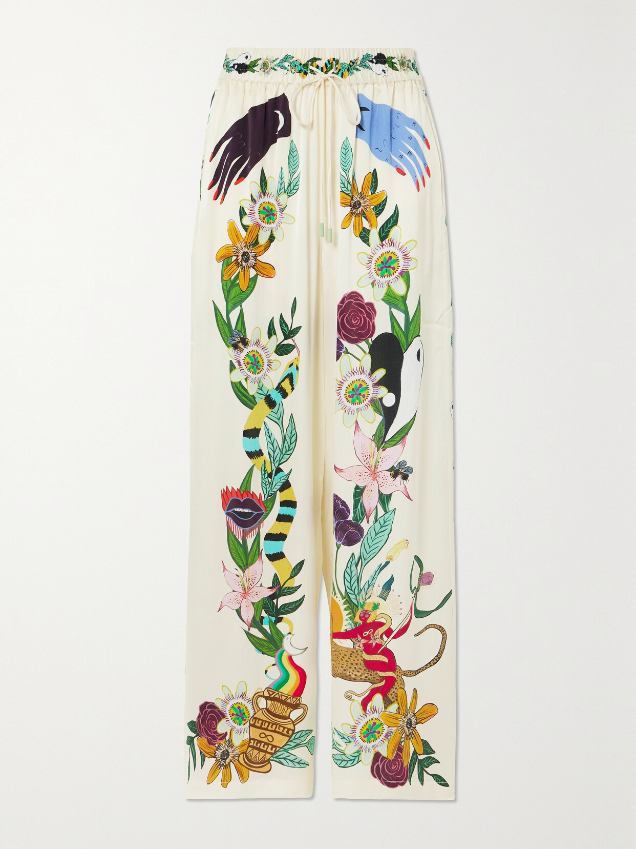 ALEMAIS + Meagan Boyd Printed Silk-satin Wide-leg Pants - Cream